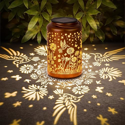 GOLFOEE Solar Lanterns Outdoor Waterproof Hummingbird Solar Lights Outdoor Waterproof for Garden, Birthday Gifts for Women Mom Grandma, Garden Lights