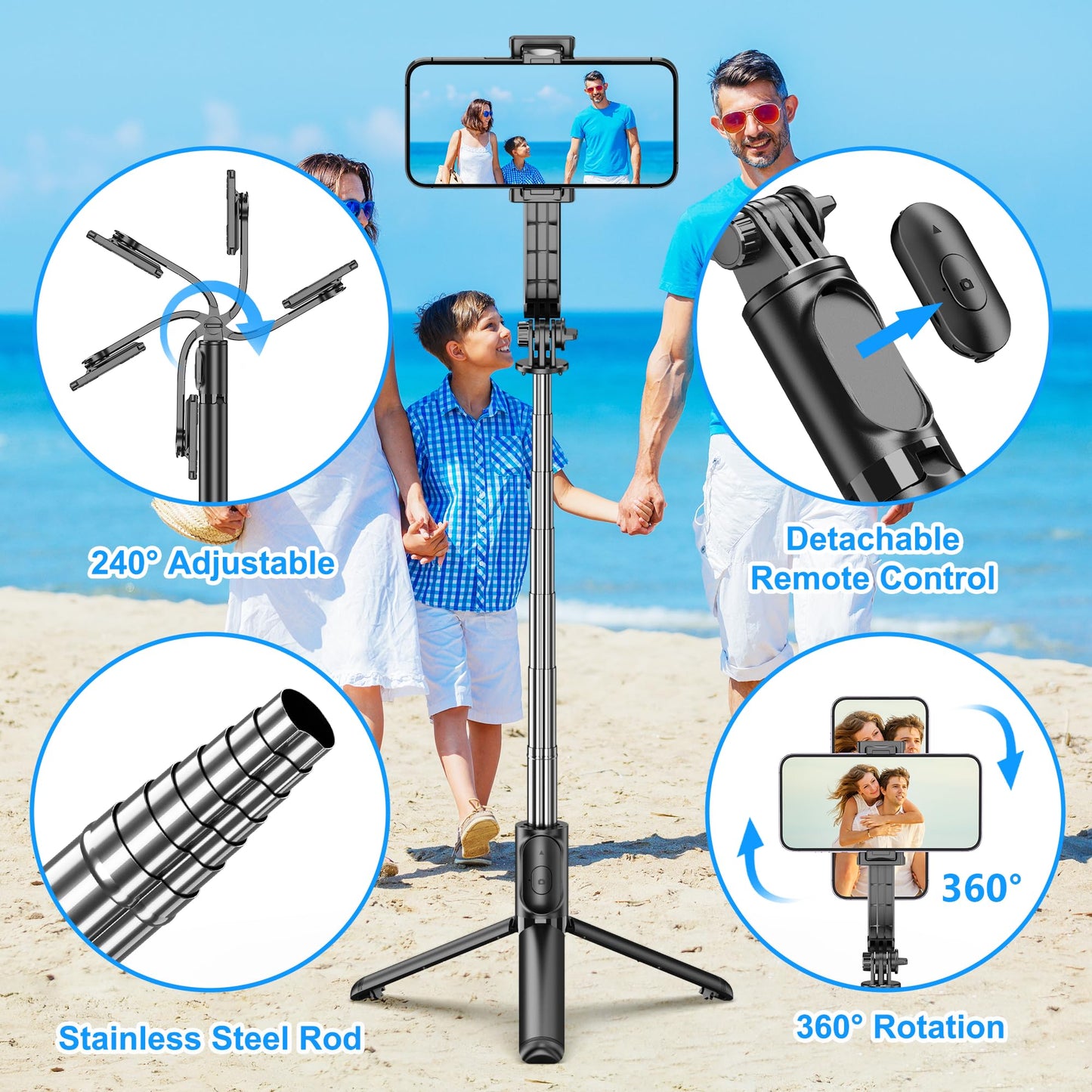 SelfieShow Selfie Stick, Extendable Selfie Stick Tripod with Wireless Remote and Tripod Stand, Portable, Lightweight, Compatible with iPhone 17 16 15
