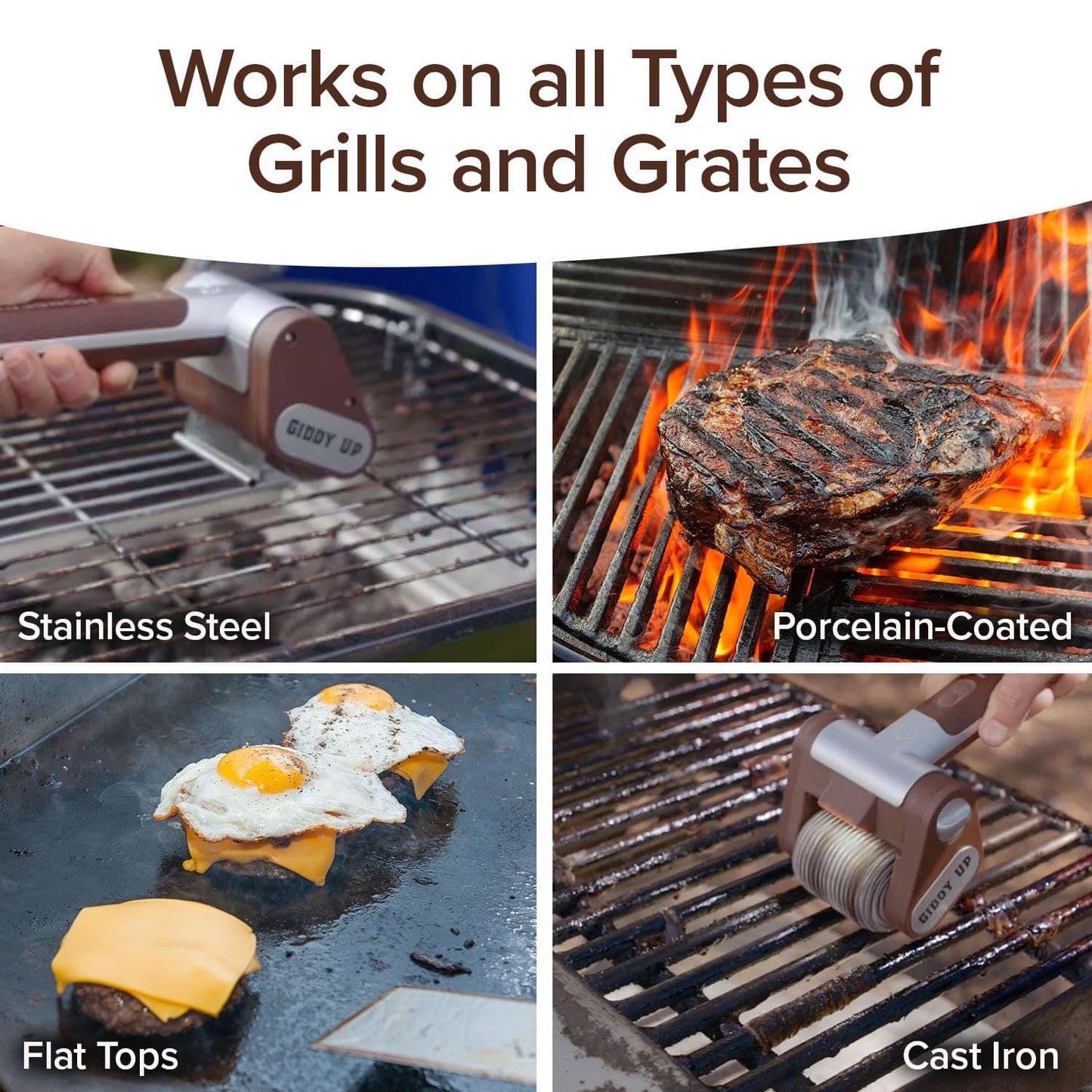 HorsePower Giddy Up Grill Cleaner – Cordless Rechargeable BBQ Tool with 350 RPM Stainless Roller & LED Light, As-Seen-On-TV