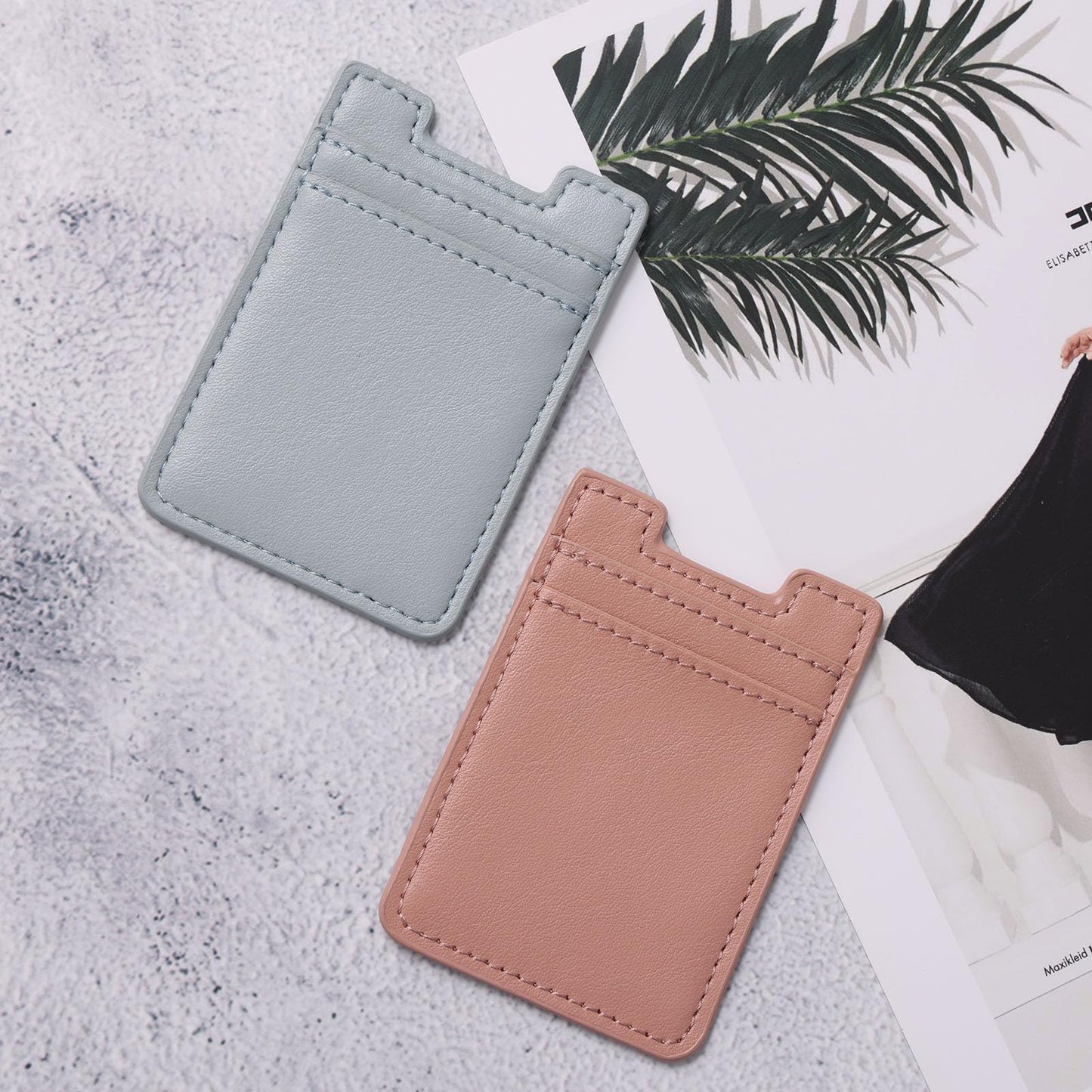 2Pack Phone Wallet,Leather Phone Card Holder Adhesive Stick On Credit Card Pocket for Back of Phone Case iPhone and Android-Pink,Blue