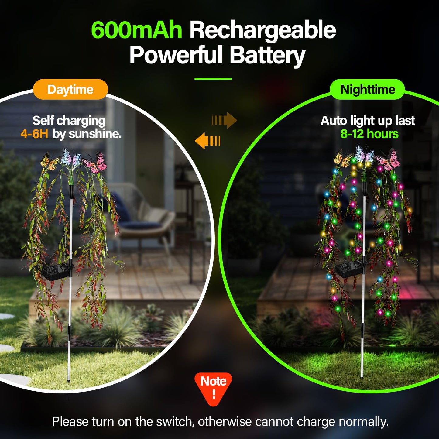 Solar Garden Lights Outdoor Decorative Waterproof, 69LED Swaying Tree Solar Lights for Outside, Butterfly Flower Lights Solar Power Yard Decor