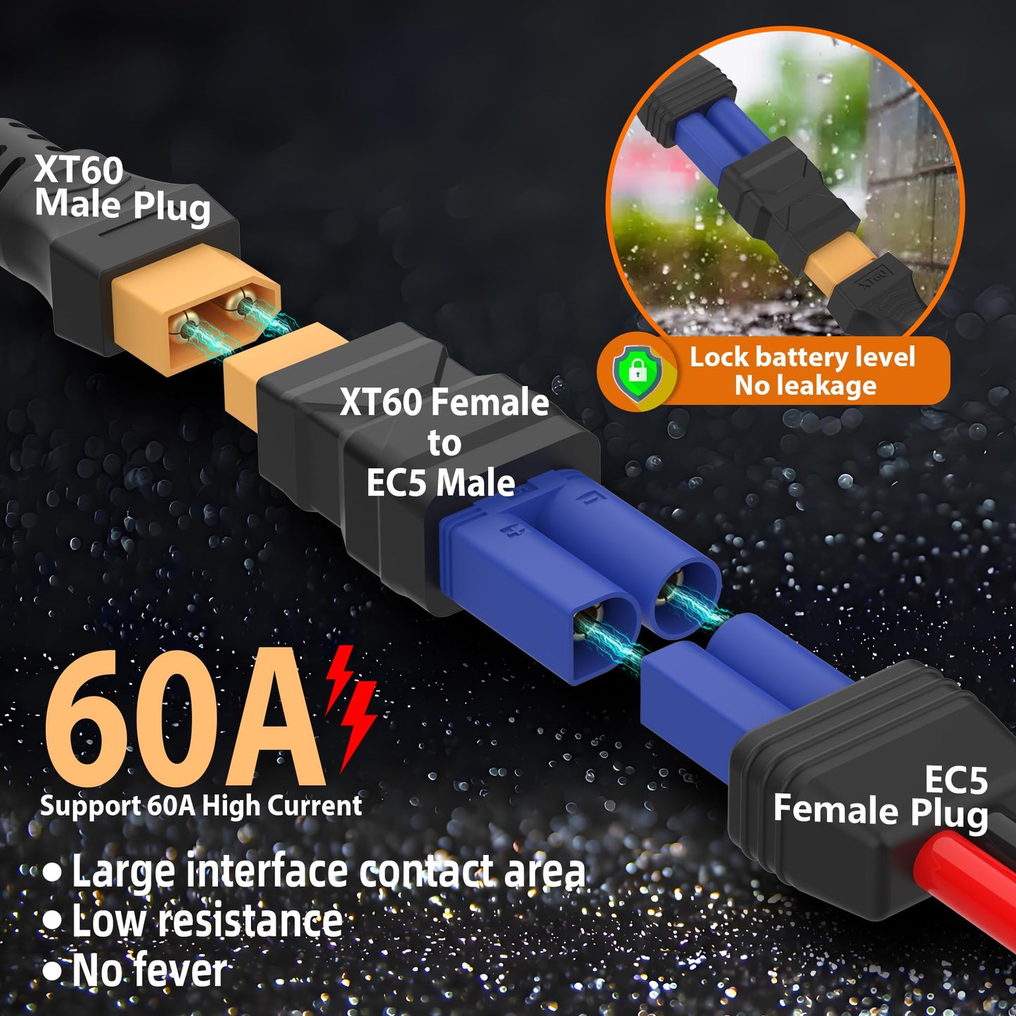 Magiclifee New XT60 Connector EC5, XT60 Female to EC5 Male Connector XT60 Extension Cable Terminal,No Wires Connectors RC Battery Adapter for Battery