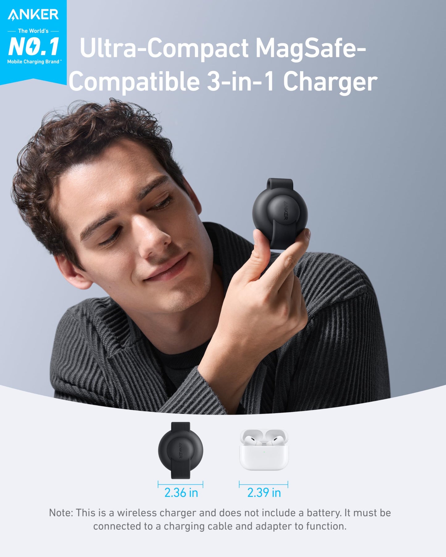 Anker MagSafe Compatible MagGo UFO 3-in-1 Charger, iPhone 17 Wireless Charging Station, 15W Qi2 Certified, Foldable Travel Charging Pad, for iPhone