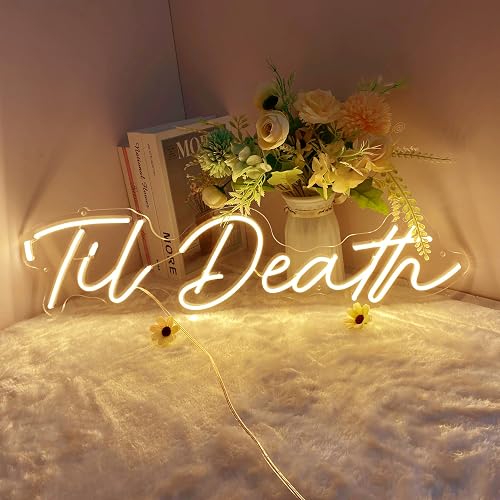 SYLHOME Large LED Neon Light Sign 'Til Death 24"X5.9" 12V Wedding Bridal Shower Neon Birthday Party Art Wall Decor Signs Bar Bedroom Living Room Decor