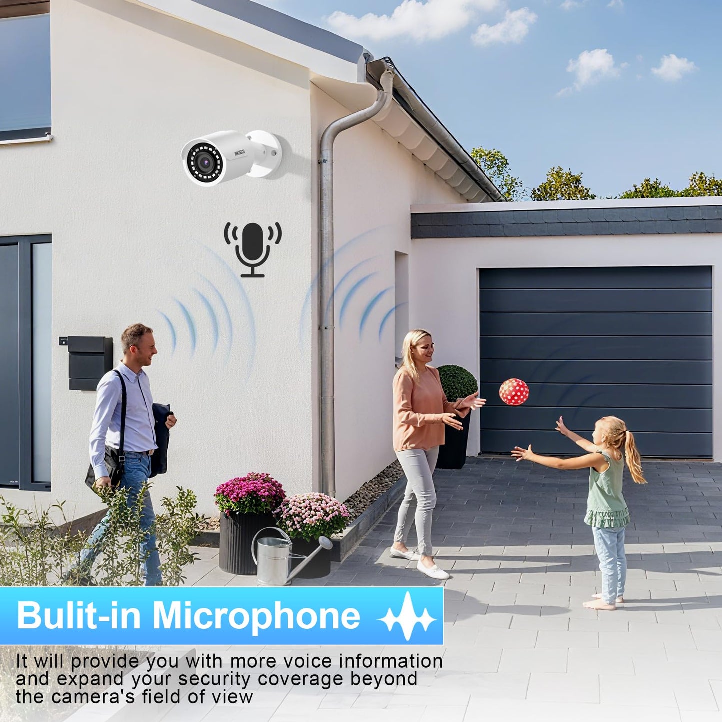 INNOSECU 5MP PoE Camera, Wired Bullet Security Surveillance Camera, Waterproof IP67, Built-in Mic and 2.8mm Lens 110? Wide Angle, Night Vision 100ft