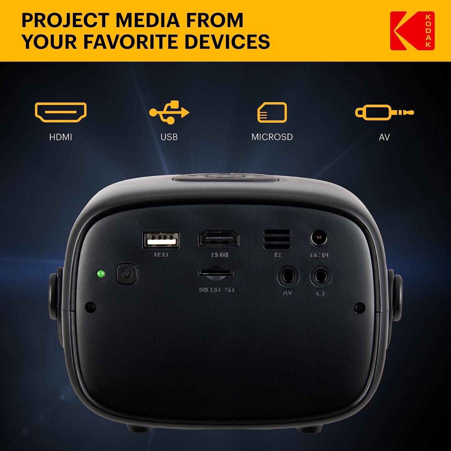 KODAK FLIK X2 Mini Pico Projector | Portable 100” Projector with Remote Control, Speakers & Carry Handle Plays Movies, TV & Games | Compatible