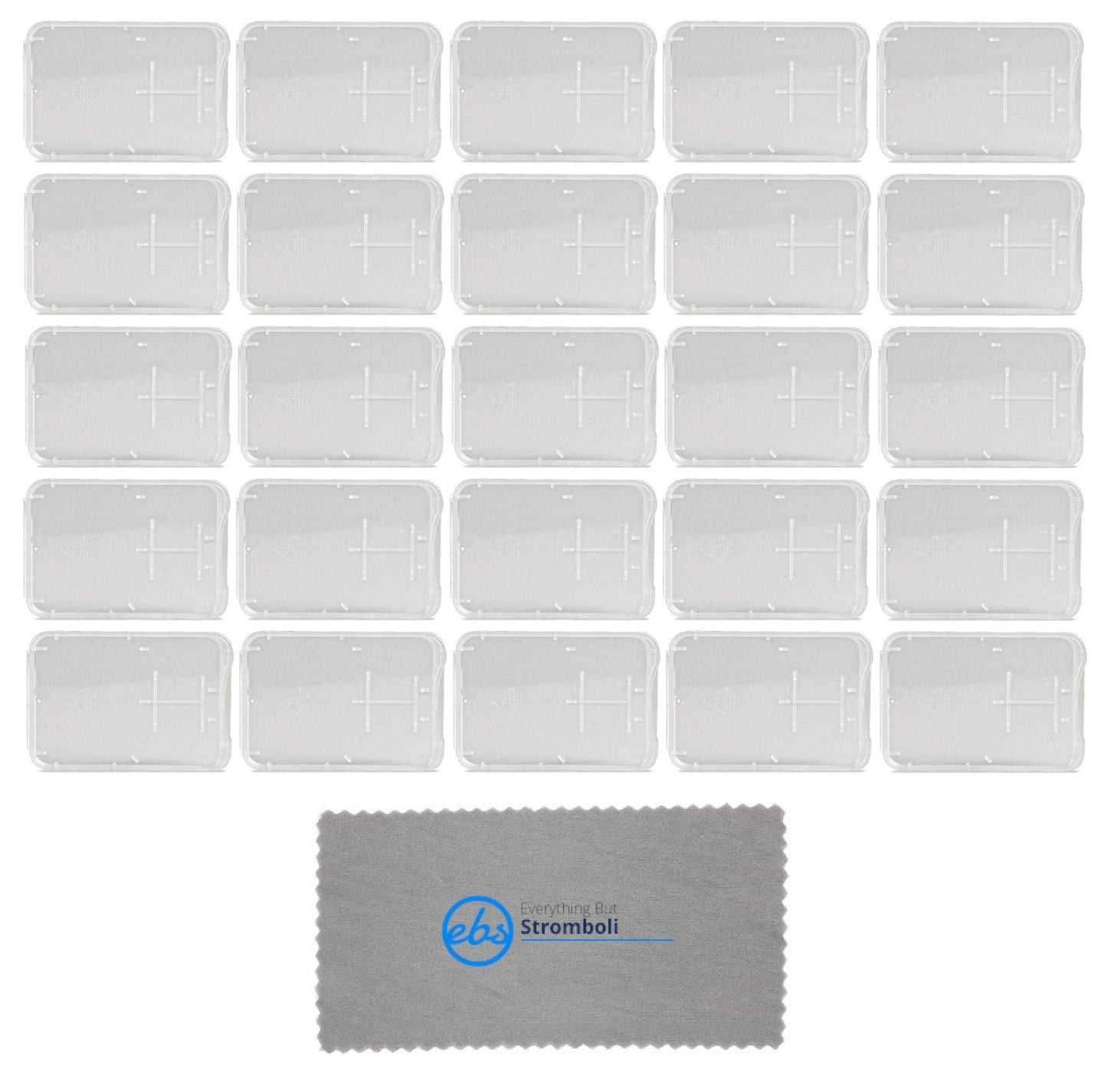25 Pack Micro SD Micro SDHC Memory Card Plastic Storage Jewel Case with (1) Everything But Stromboli MicroFiber Contact Cleaning Cloth