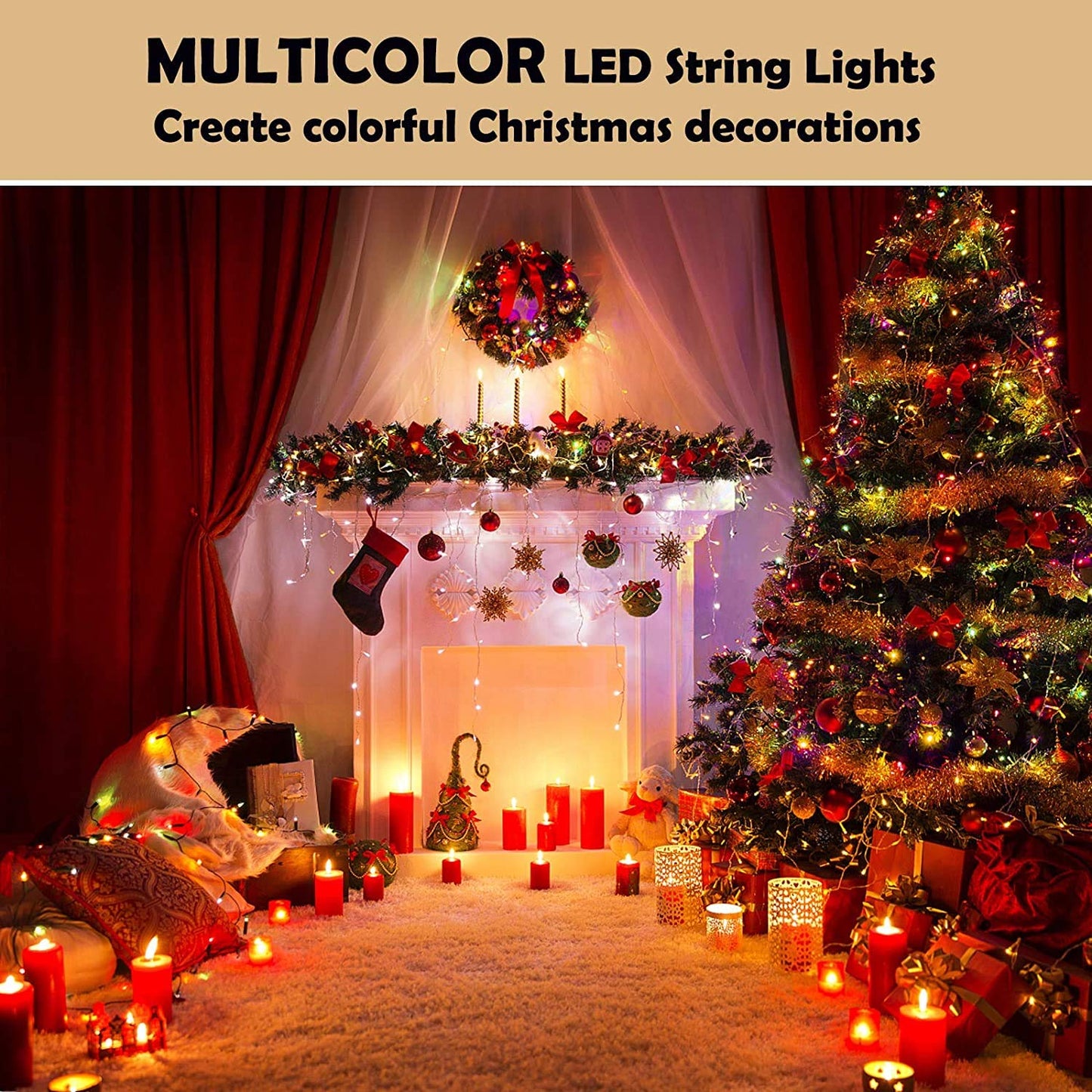 XUNXMAS Bright Christmas Lights Outdoor 300 LED String Lights, 100ft Connectable 8 Modes Christmas String Lights Tree Lights for Home, Party, Holiday