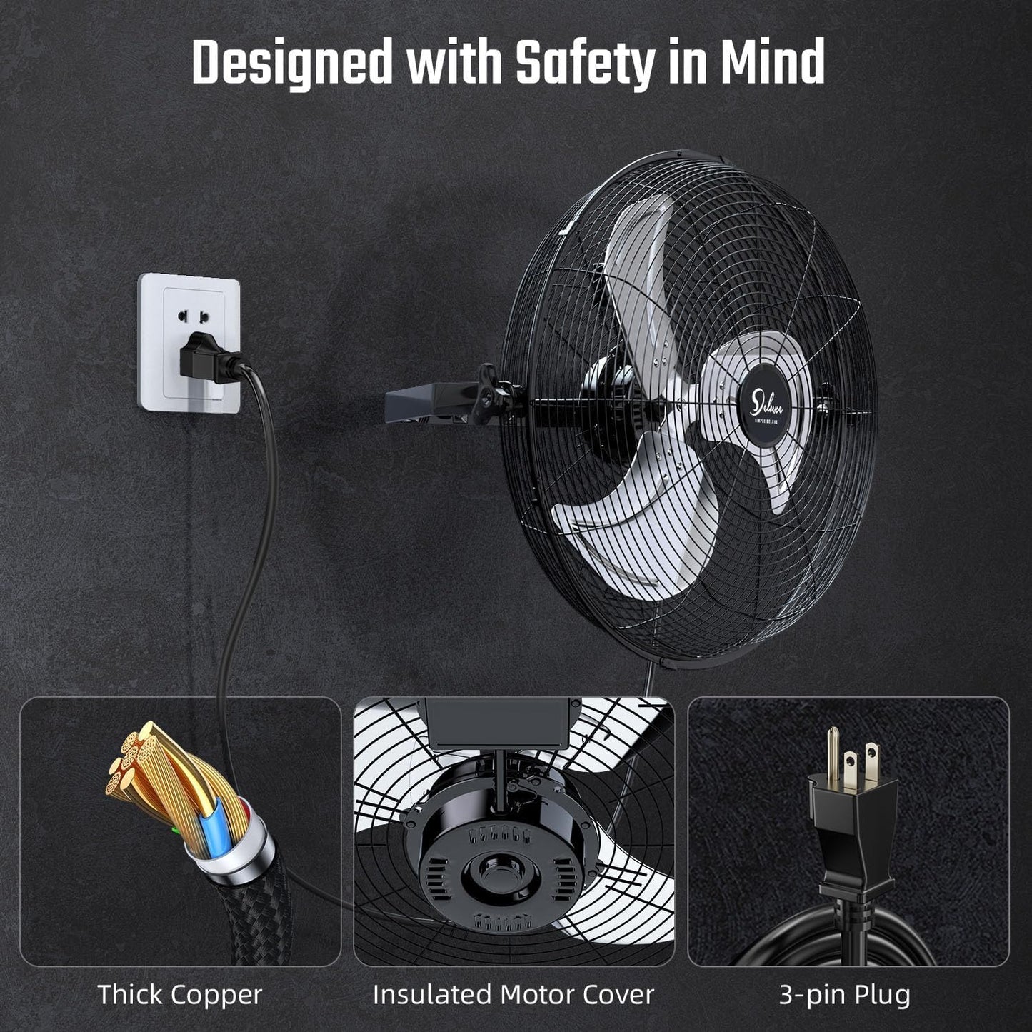 Simple Deluxe 18 Inch Industrial Wall Mount Fan, Max 4200 CFM 3 Speed Commercial Ventilation Metal Fan for Warehouse, Greenhouse, Workshop, Patio
