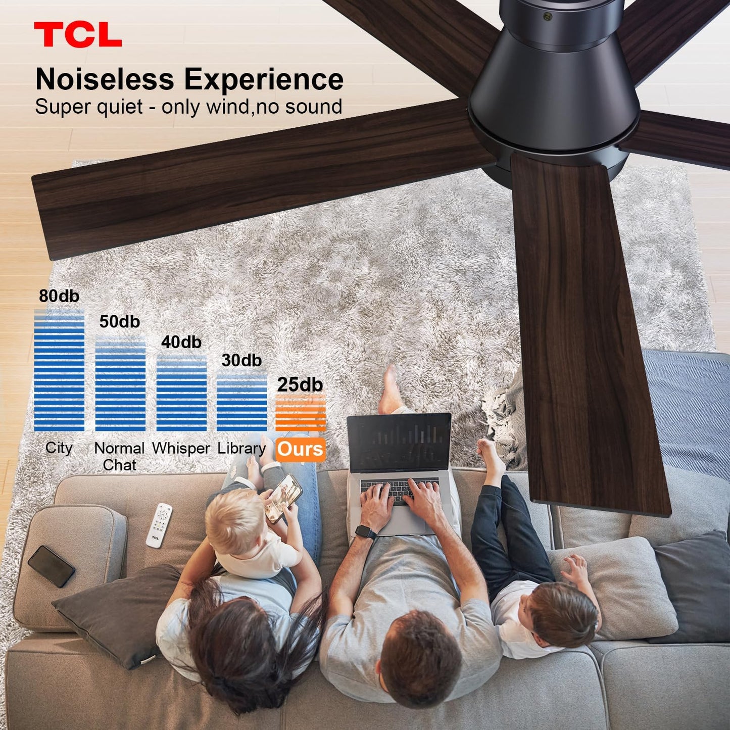 TCL 52" Black Flush Mount Ceiling Fan with Light & Remote