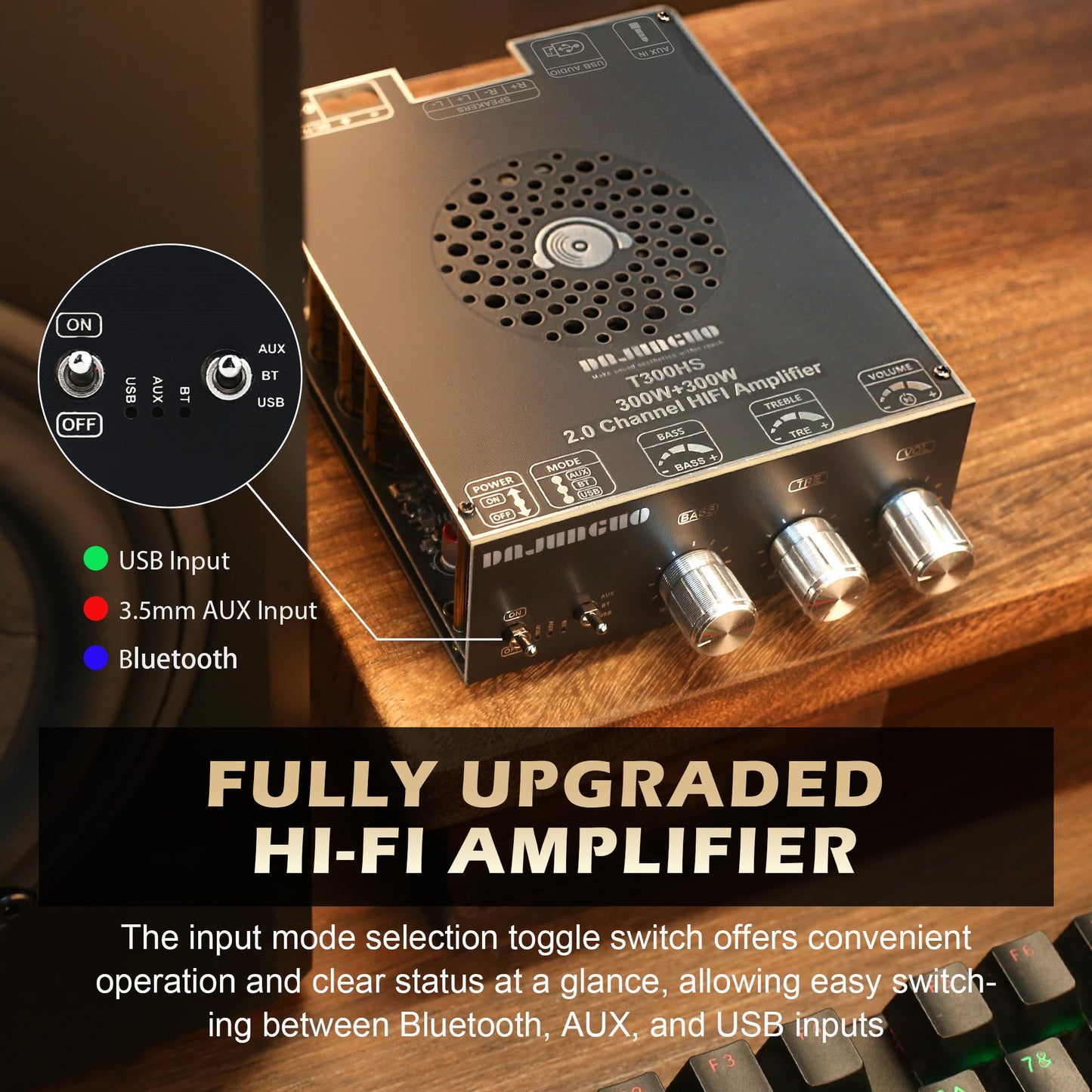 T300HS 300W+300W Power Amplifier Board, TPA3255 Chip with Bluetooth/AUX/USB Inputs, 2.0 Channel Audio Power Vehicle Amplifier