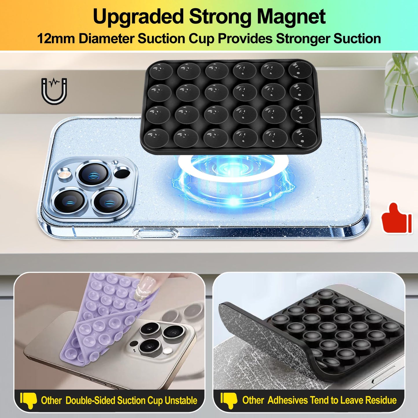 Magnetic Suction Phone Grip, Silicone Suction Phone Mount, Sticky Phone Grip Compatible with MagSafe Case, Hand-Free Grip Holder for iPhone & Android