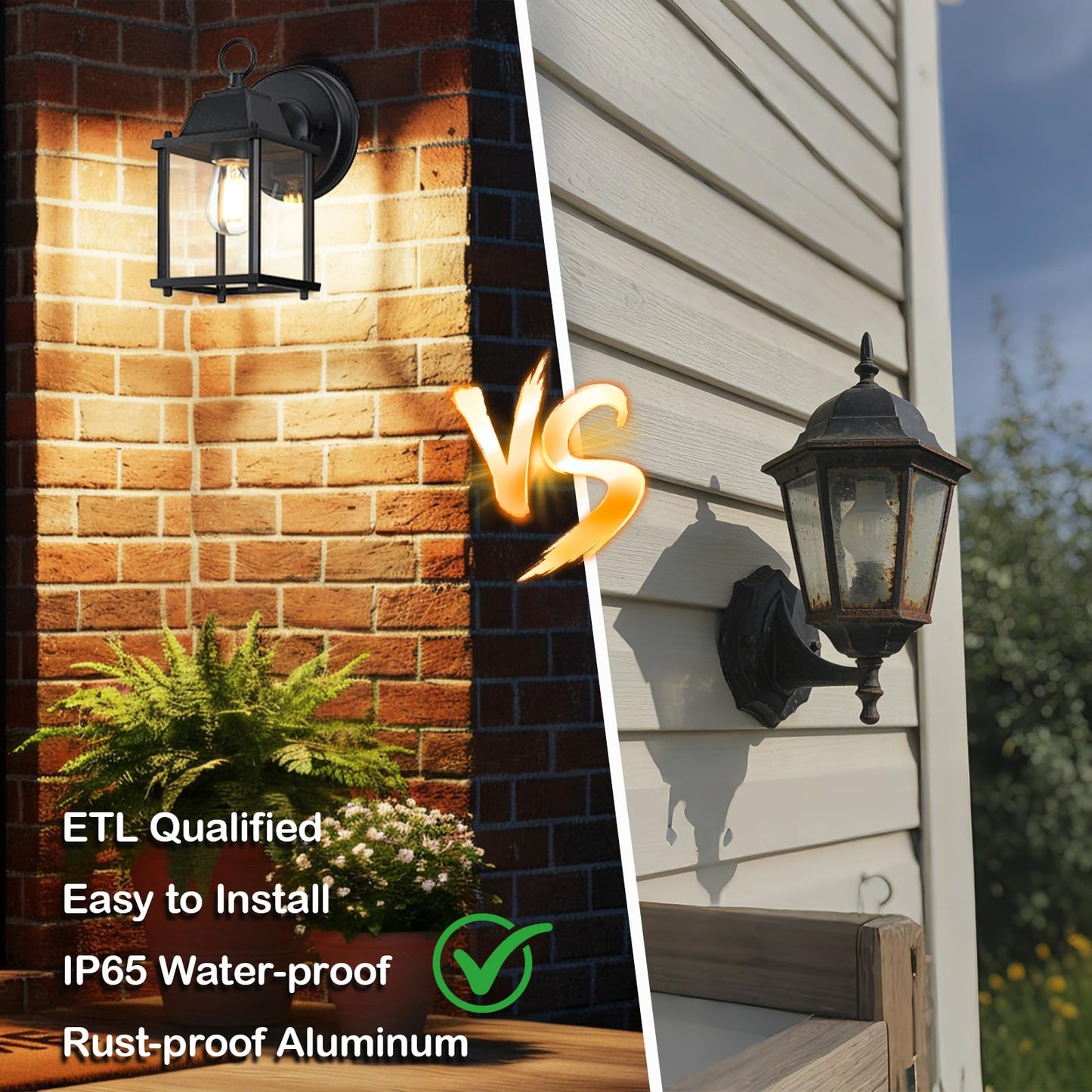 LIT-PaTH Outdoor Wall Lantern, Wall Sconce as Porch Lighting Fixture, E26 Base, Aluminum Housing Plus Glass, Water-Proof and Outdoor Rated, ETL