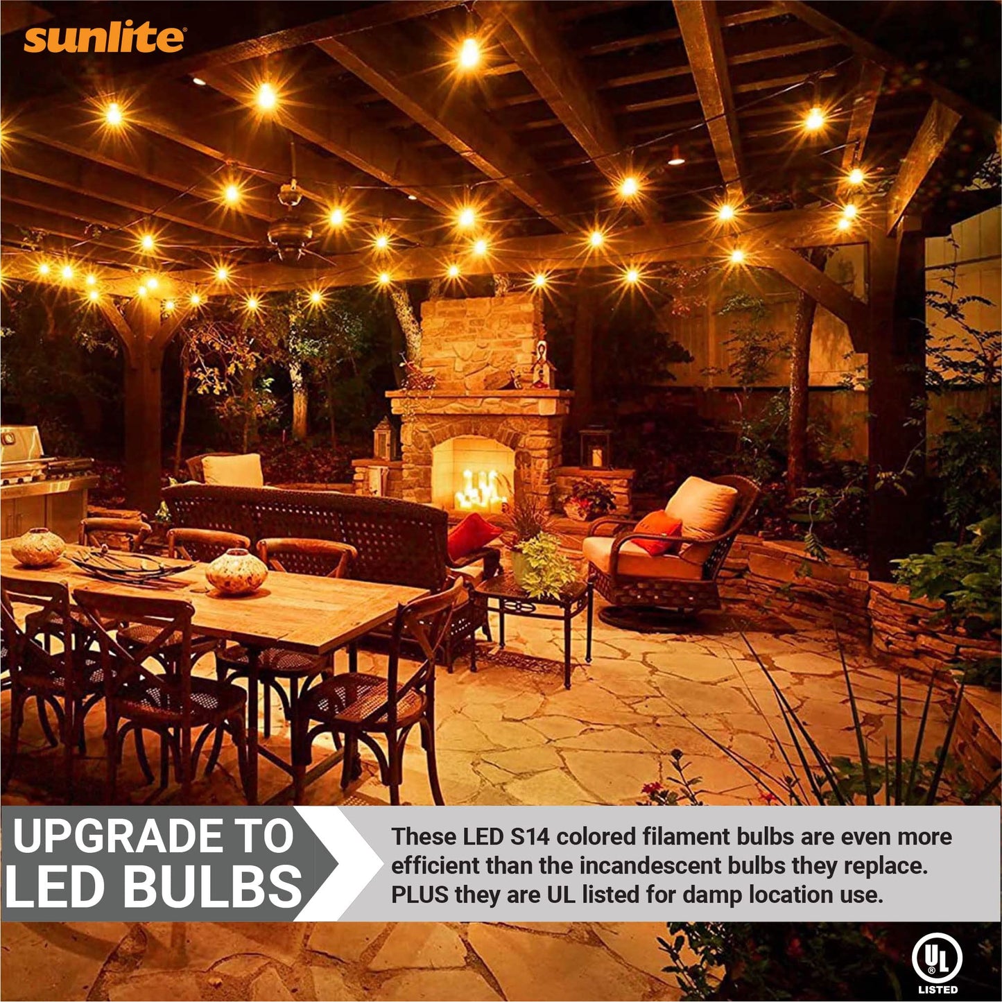 Sunlite 81093 LED S14 String Light Bulb, 2 Watts (25W Equivalent), Medium E26 Base, Party Decoration, Holiday Lighting, Transparent, Dimmable, UL