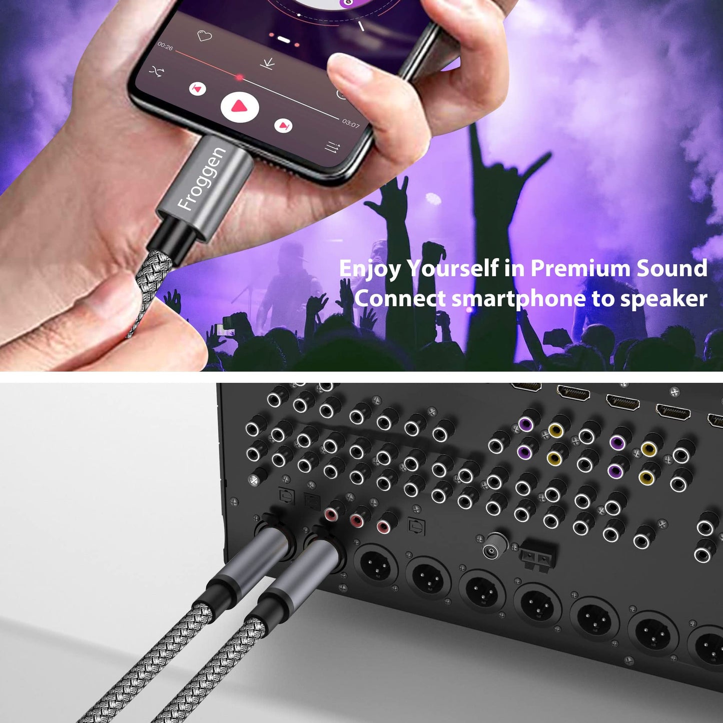 Froggen USB C to Dual 6.35mm 1/4 TS Mono Breakout Cable, 3 FT USB Type C to Dual 6.35mm 1/4 Cable Compatible with iPad, Smartphone, Tablet, Laptop