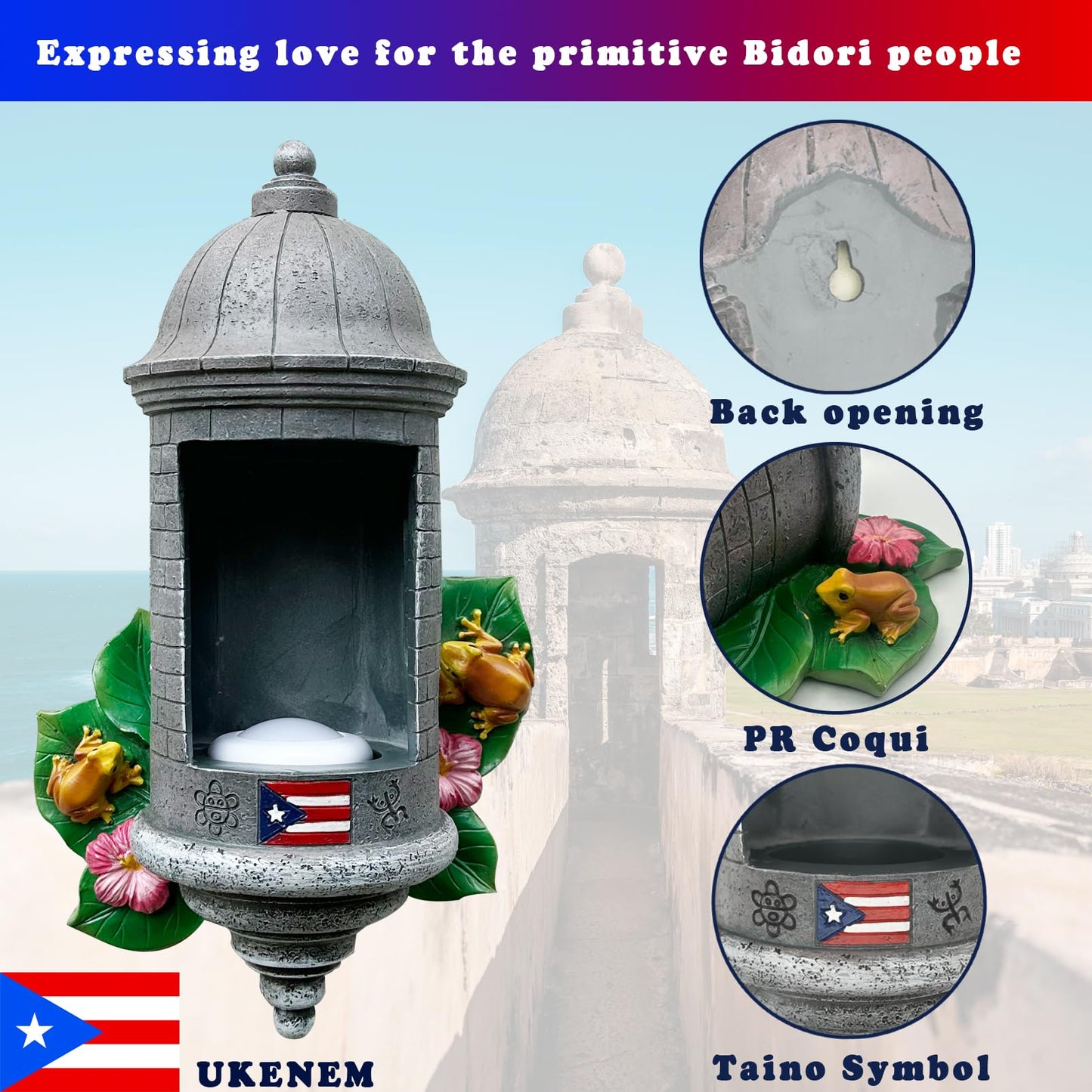 UKENEM Puerto Rico Souvenirs, Puerto Rican Garita Wall Light with Remote Control, Puerto Rico El Morro Style Night Light Boricua Home Decor for Women
