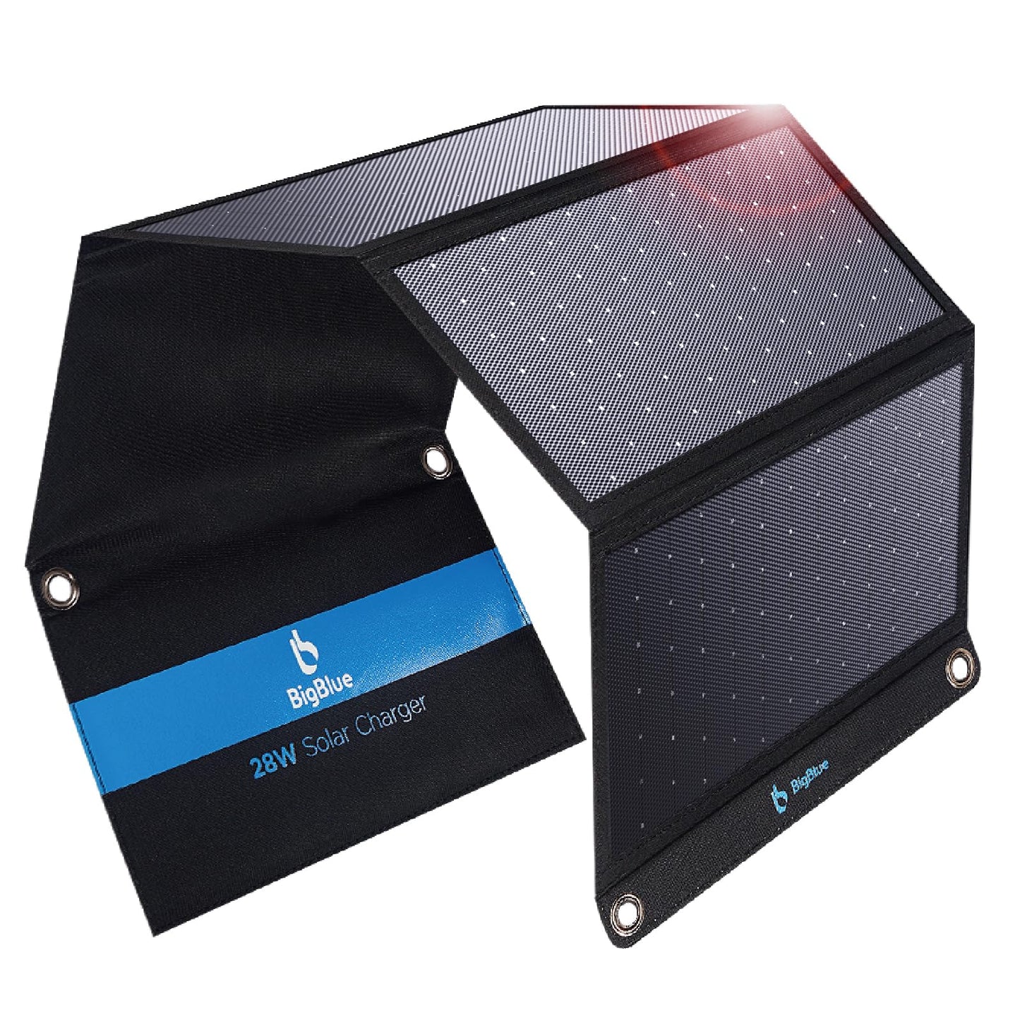 BigBlue 28W Solar Panel Charger with Dual USB-C and USB-A, Portable Solar Phone Charger for Camping, Hiking, Backpacking, Emergency Solar Charger