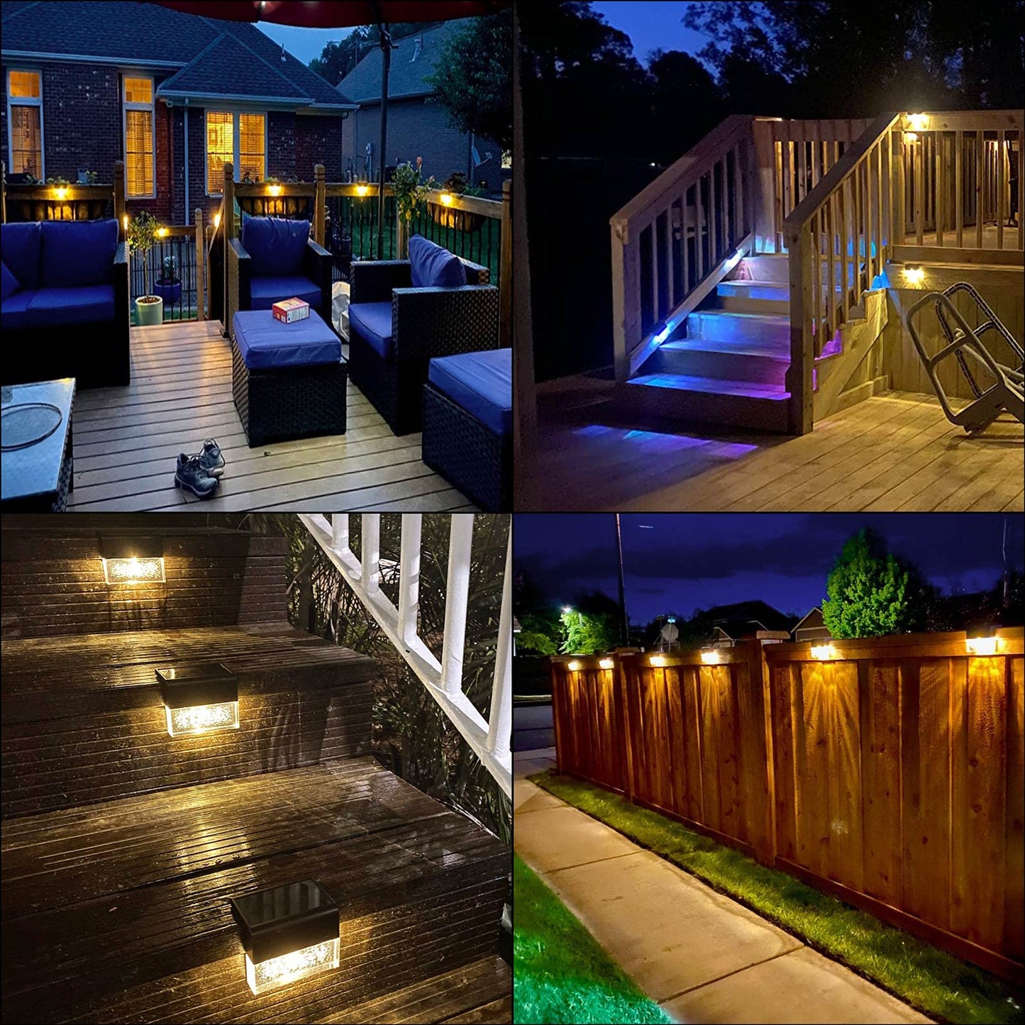 DenicMic Solar Deck Lights LED Solar Step Lights Outdoor for Fence, Patio, Garden, Yard, Backyard, 10 Lumen 2 Lighting Modes Acrylic Bubbles Warm