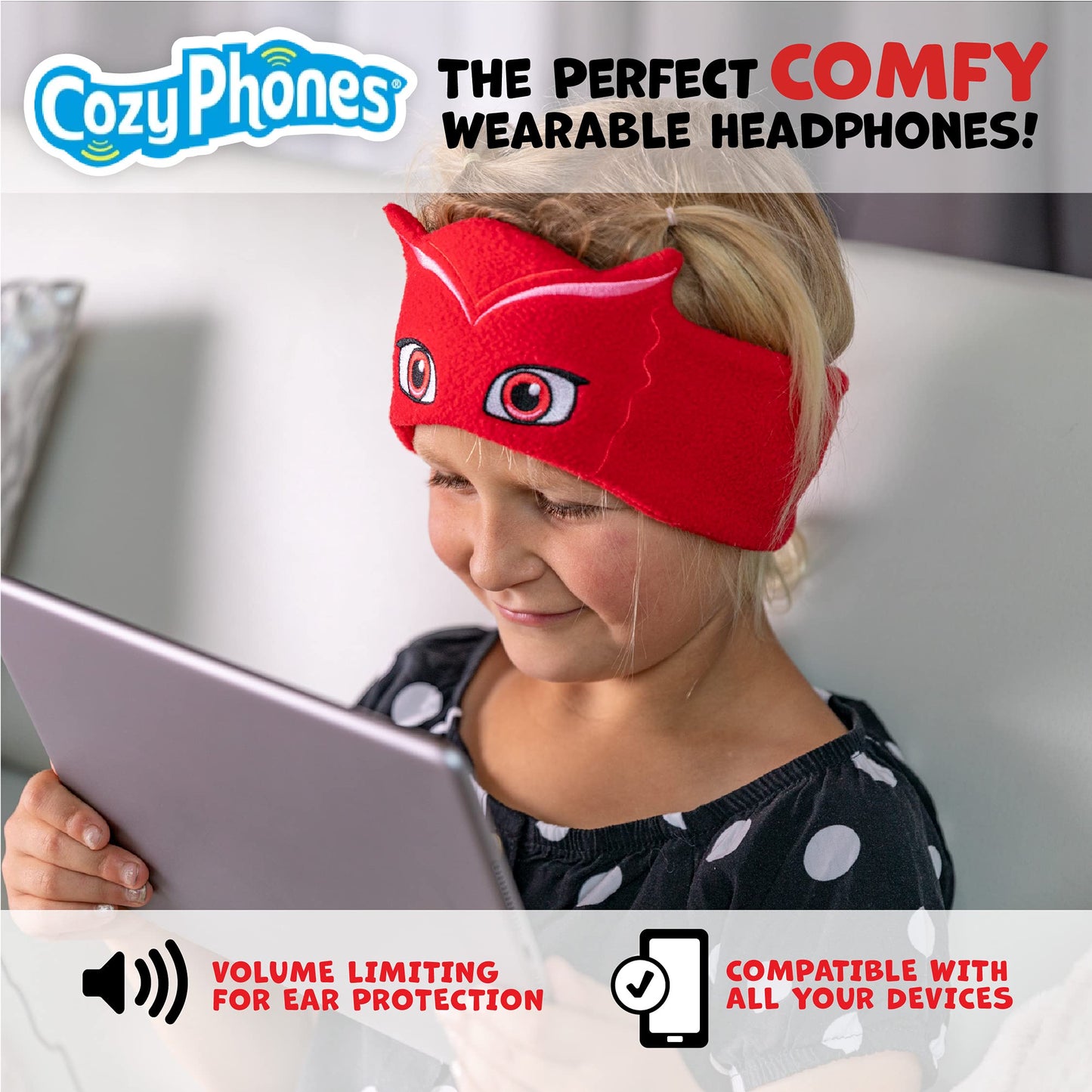 CozyPhones PJ Masks Owlette Kids Headphones Over The Ear Headband Headphones - Volume Limited with Thin Speakers & Soft Fleece Headband