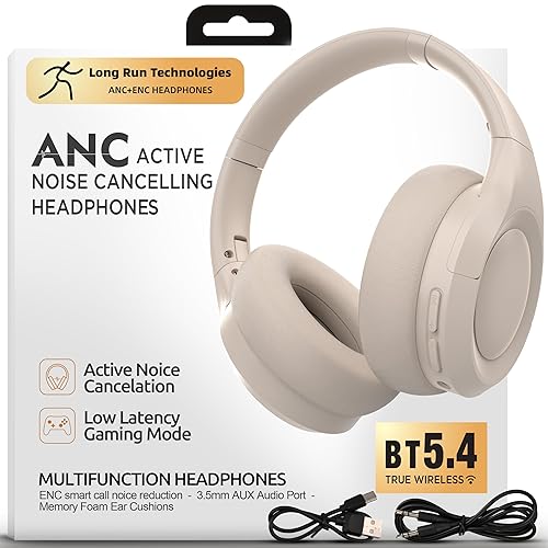 ANC Wireless Bluetooth 5.4 Headset, ENC Built-in Mic for Clear Calls, Hi-res, Foldable, Breathable Over Ear Comfort, Low Latency, Lightweight, 3.5 mm…