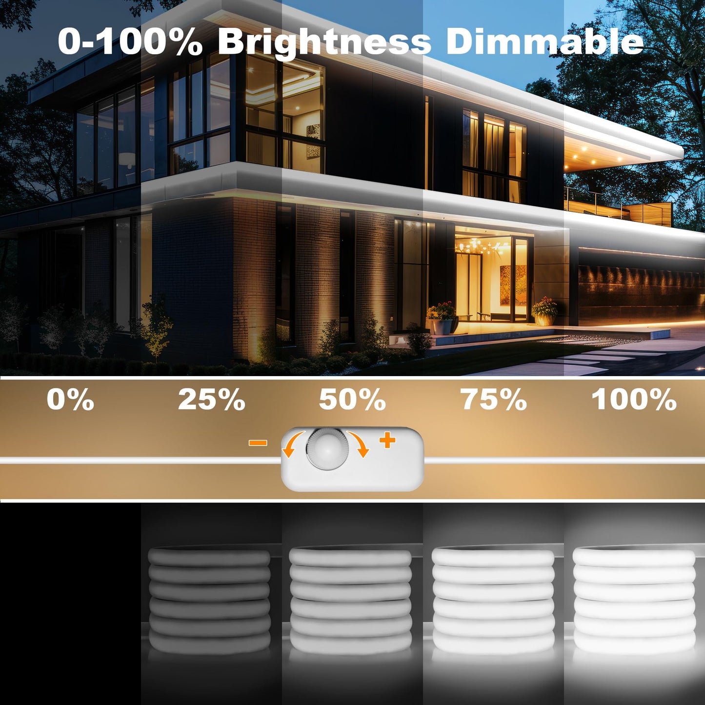Gliztech IP67 Waterproof COB LED Strip Lights AC 110V-120V Direct Plug, 66FT Super Bright Outdoor Strip Lights with Double Fuse Controller, LED Strips
