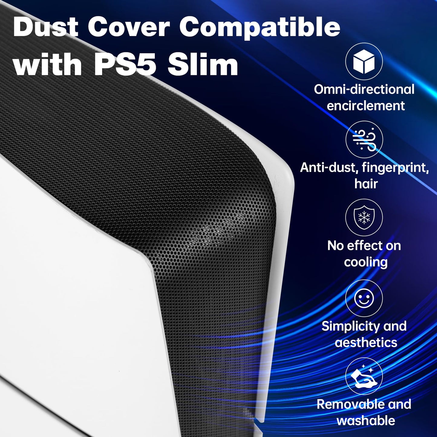 veoyya Dust Cover Net Compatible with PS5 Slim Disc/Digital Version Console (Long Version), Anti-Dust Protector Filter Middle Skin and Dust Plugs