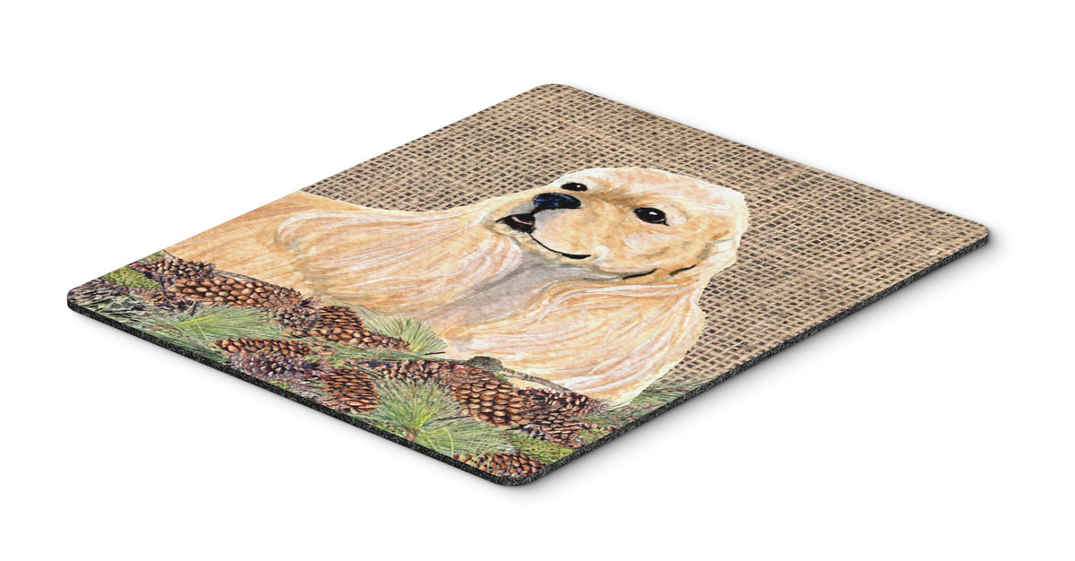 Caroline's Treasures SS4060MP Cocker Spaniel on Faux Burlap with Pine Cones Mouse Pad, Hot Pad or Trivet for Home Office Gaming Working Computers