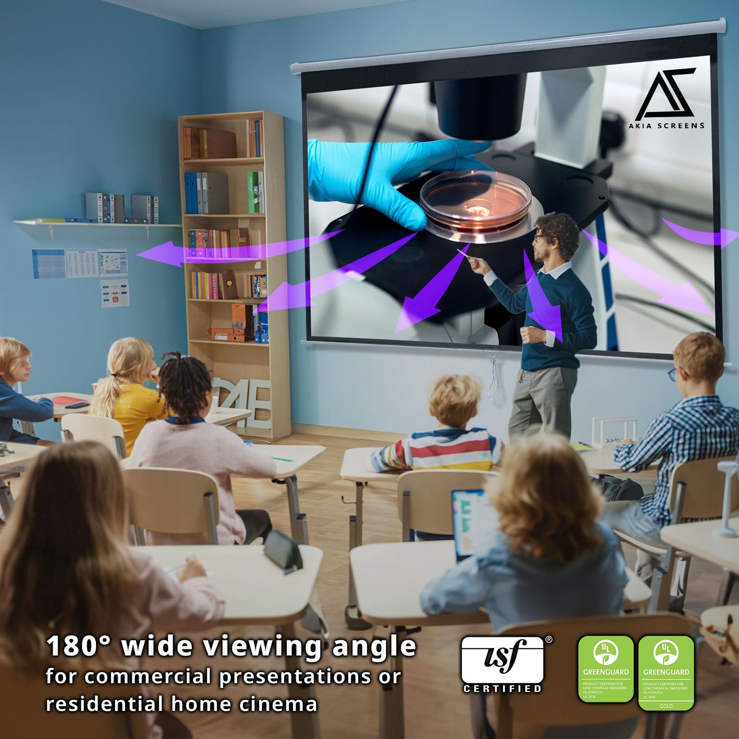 Akia Screens 100-Inch Manual Pull Down Home Theater Projector Screen 4:3, Retractable Wall & Ceiling Mount, Auto-Locking, White Case (AK-M100V1)