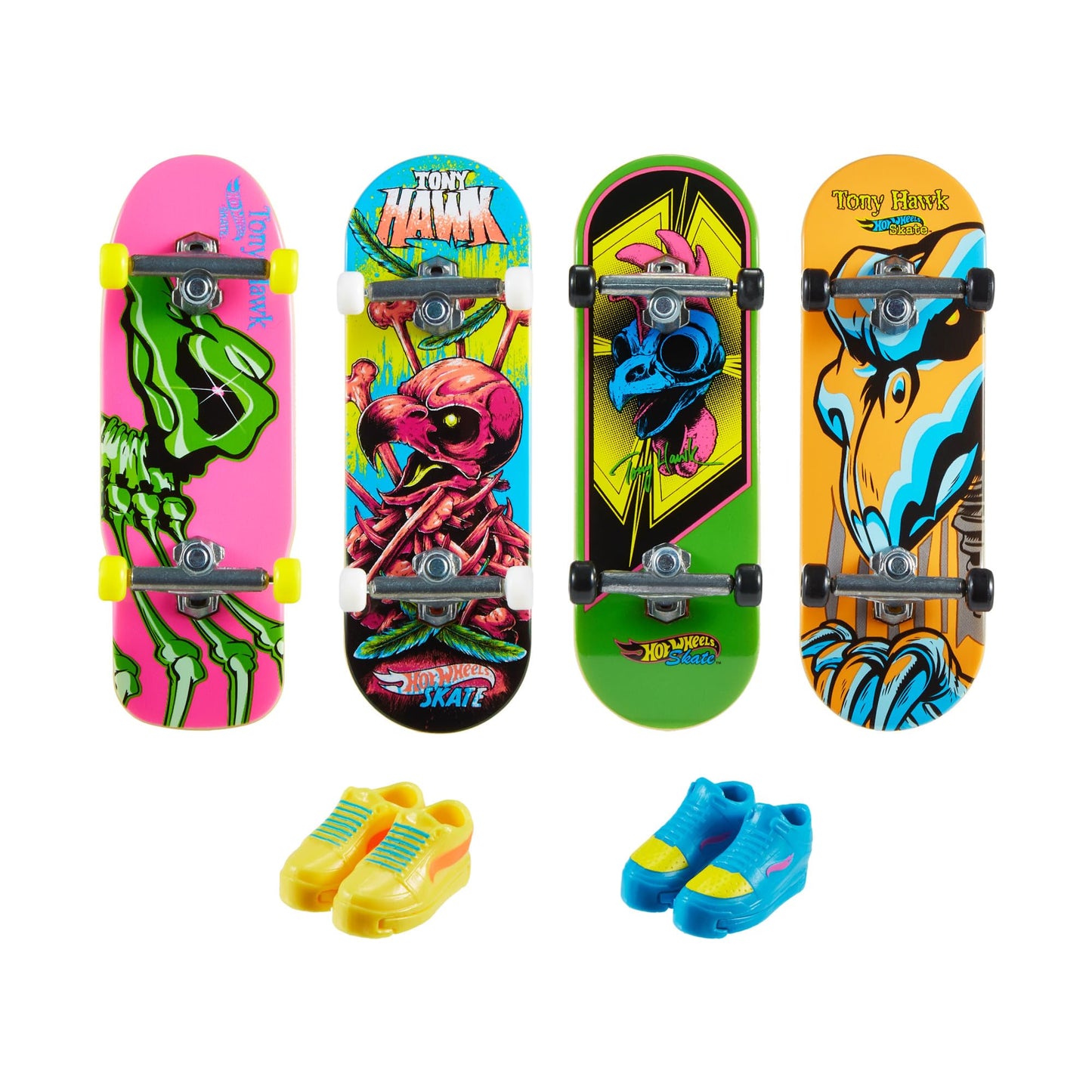 Hot Wheels Skate Neon Bones Tony Hawk-Themed Fingerboard and Shoes, Finger Skateboard and Removable Skate Shoes Designed in Collaboration with Tony…
