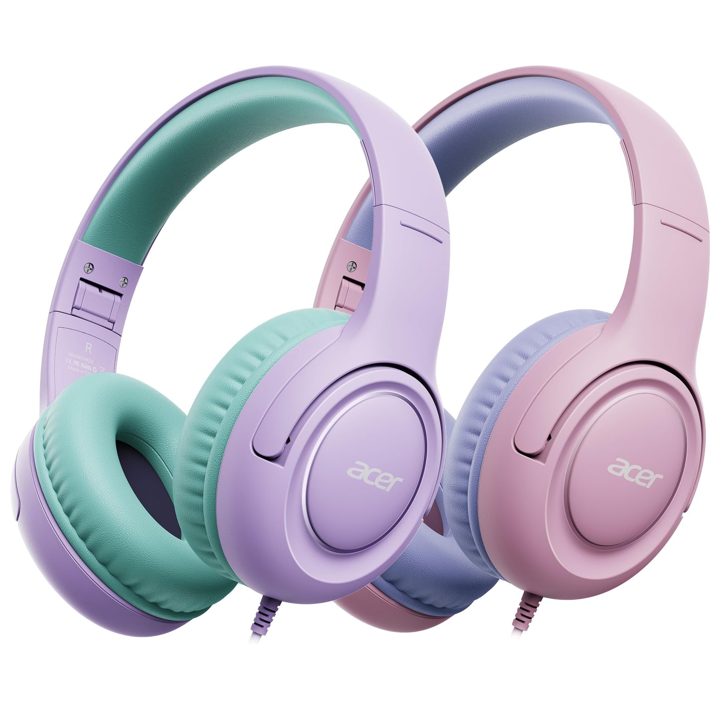 Acer 2?Pack Kids Headphones for School, 3.5mm Jack, w/Mic HK03?2P