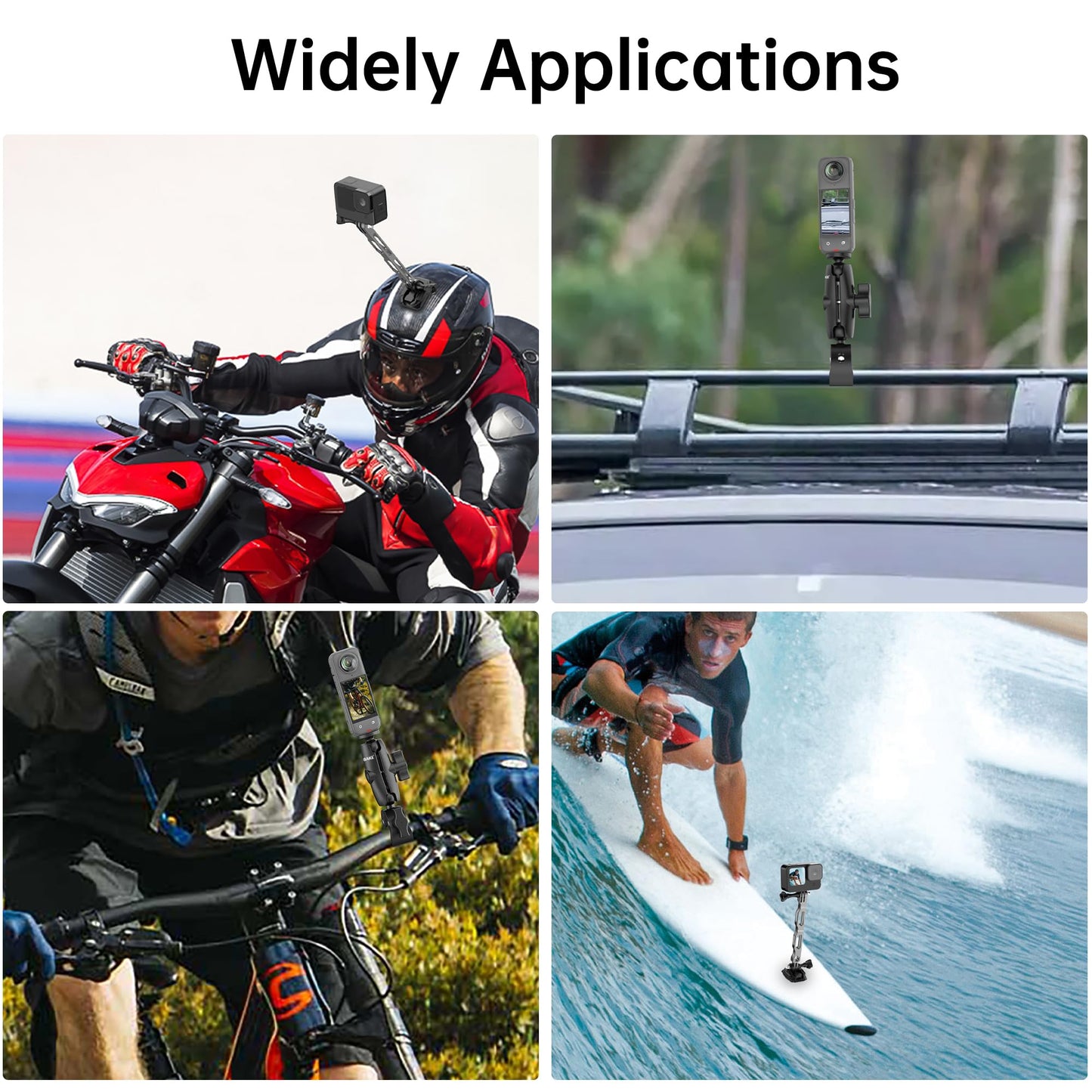 42 in 1 Motorcycle Camera Mount Kit for GoPro Insta360 DJI,Handlebar and Frame Bracket for Bars 0.63"-1.5",360° Rotating Heavy-Duty Bike Handlebar