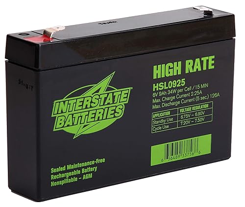 Interstate Batteries 6V 9Ah High Rate Battery (F2 Terminal) SLA AGM VRLA Rechargeable Replacement for UPS Backup Power, Cranking Systems, Lighting…