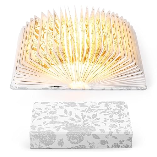 ZBOLE Floral Print Book Light,3-Color Book Lamp Book Lovers Gifts | 1200mAh Portable Foldable Paper Desk Lamp | Night Reading Bookshelf Lamp,Valentine