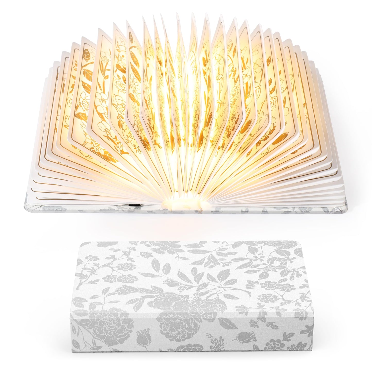 ZBOLE Floral Print Book Light,3-Color Book Lamp Book Lovers Gifts | 1200mAh Portable Foldable Paper Desk Lamp | Night Reading Bookshelf Lamp,Valentine