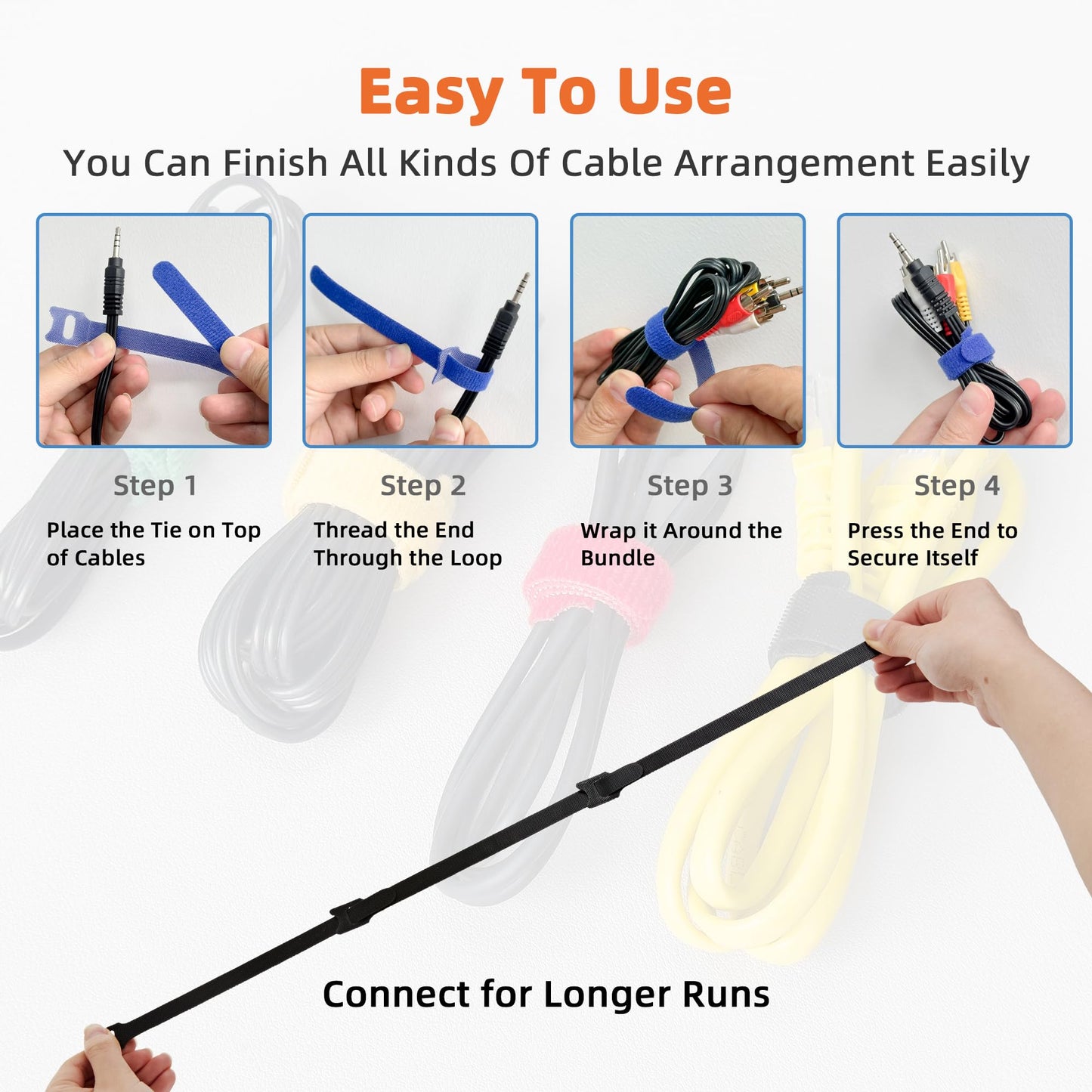 180 PCS Reusable Cable Ties with Hook and Loop, Multi-purpose Adjustable 8 Inch Cable Management Wire Ties Cable Straps for Organizing Home, Office