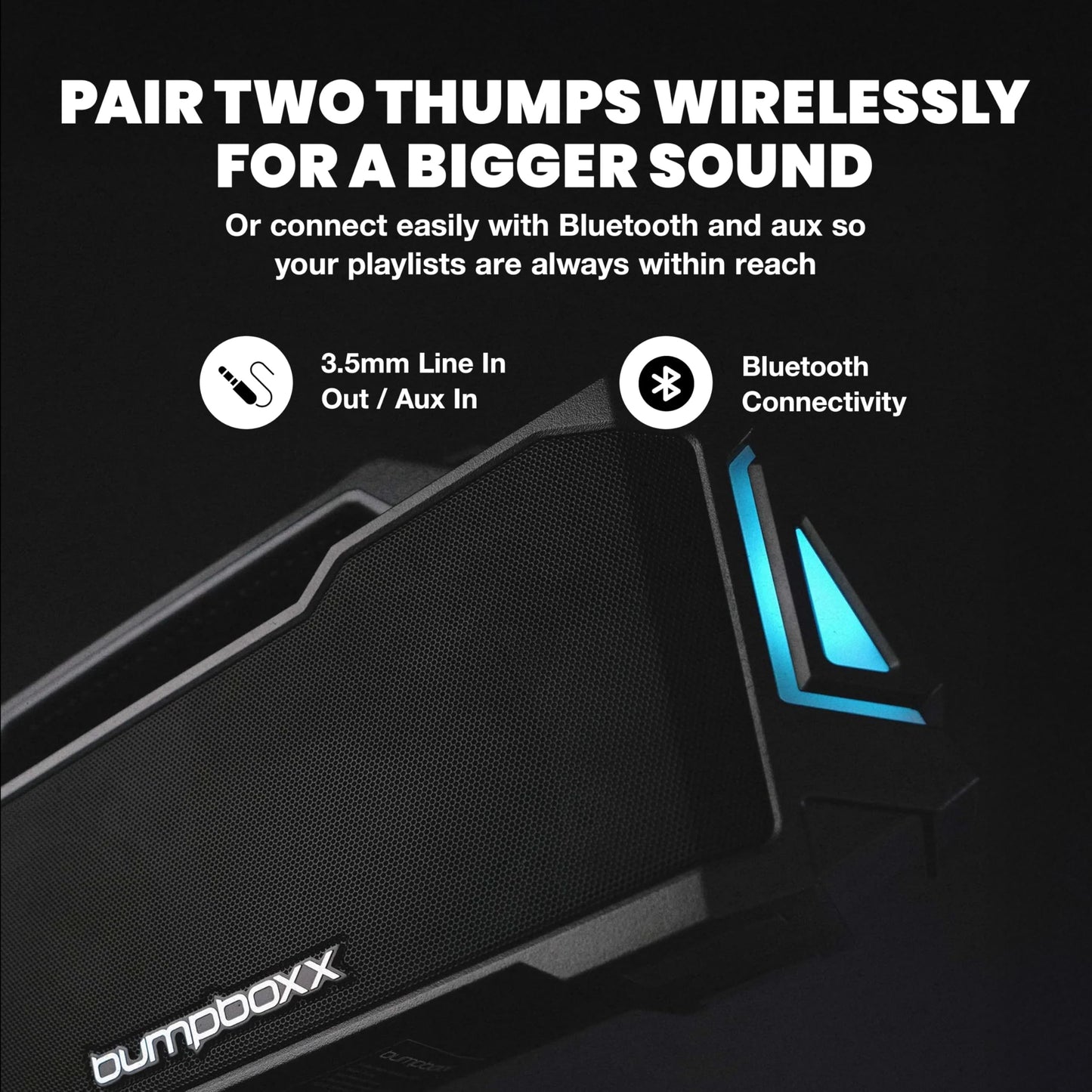 Bumpboxx Bluetooth Retro Boombox Thump, Up to 32-Hour Play Time, Rechargeable Battery, TWS Pairing, IPX6 Water Resistant Boombox with Powerful Bass
