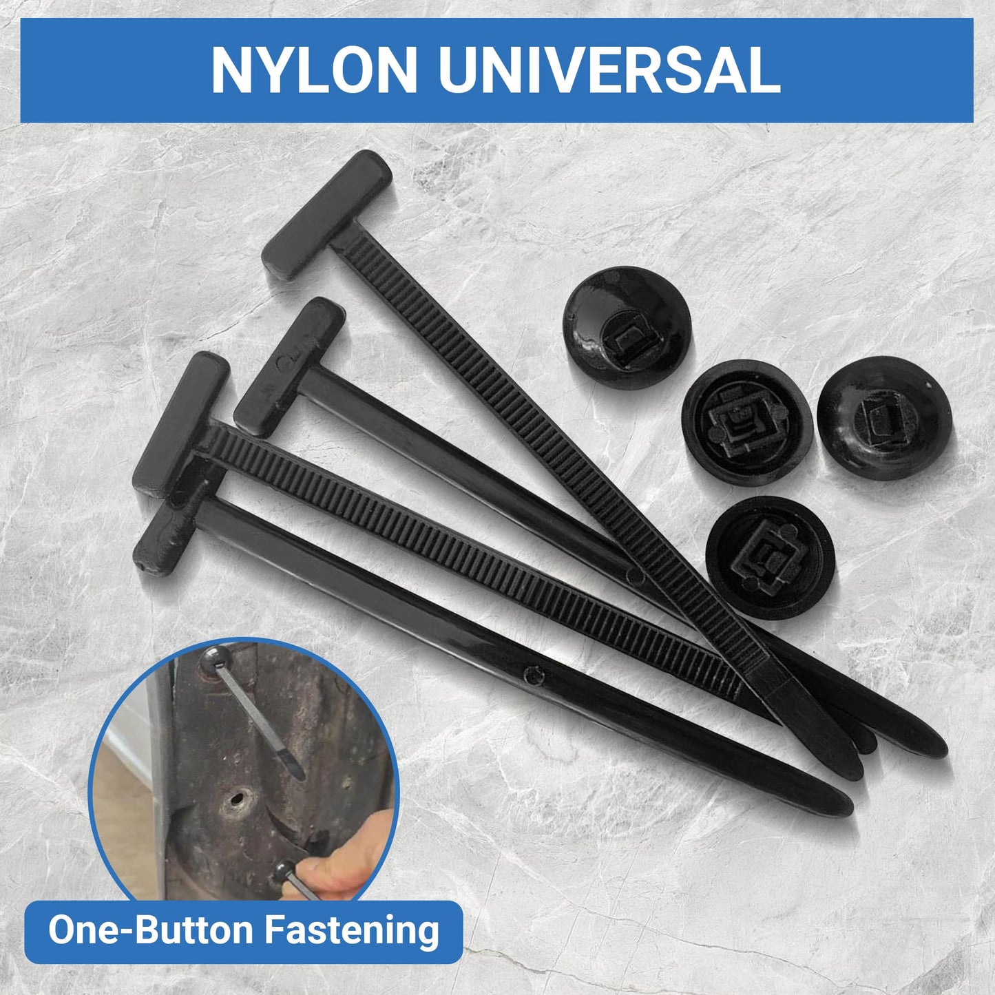 100PCS Nylon Universal Cable Tie Buckle Zip Ties - Push Mount Button Lock Clips, UV-Resistant Fasteners for Car Wire Harness, Garage, Electrical