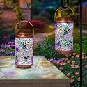 2Pack Solar Lanterns Outdoor Waterproof Hummingbird Garden Gifts for Mom, Multicolor Solar Lights Lantern for Backyard Garden, Pathway, Outside