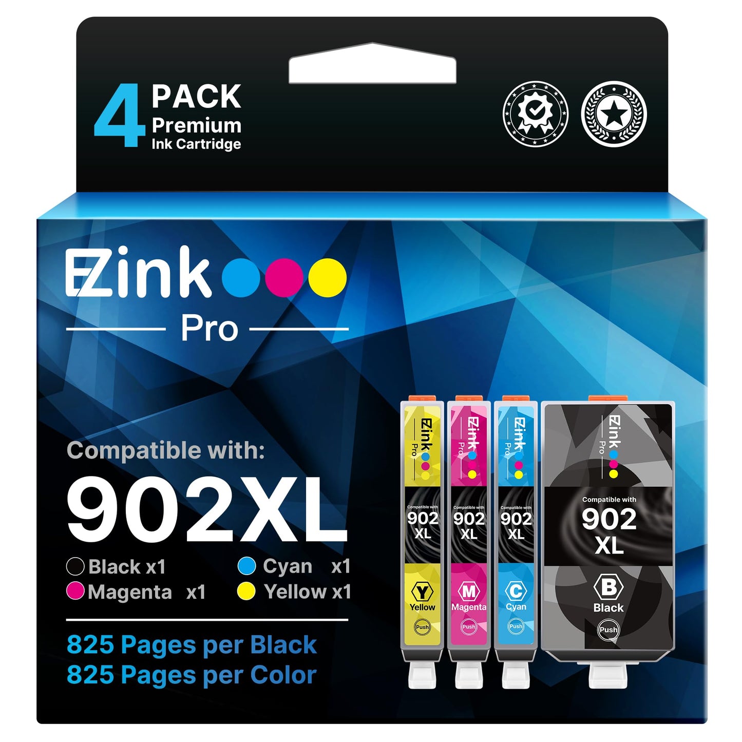 E-Z Ink Pro Compatible 902 902xl Ink cartridges 4 Pack