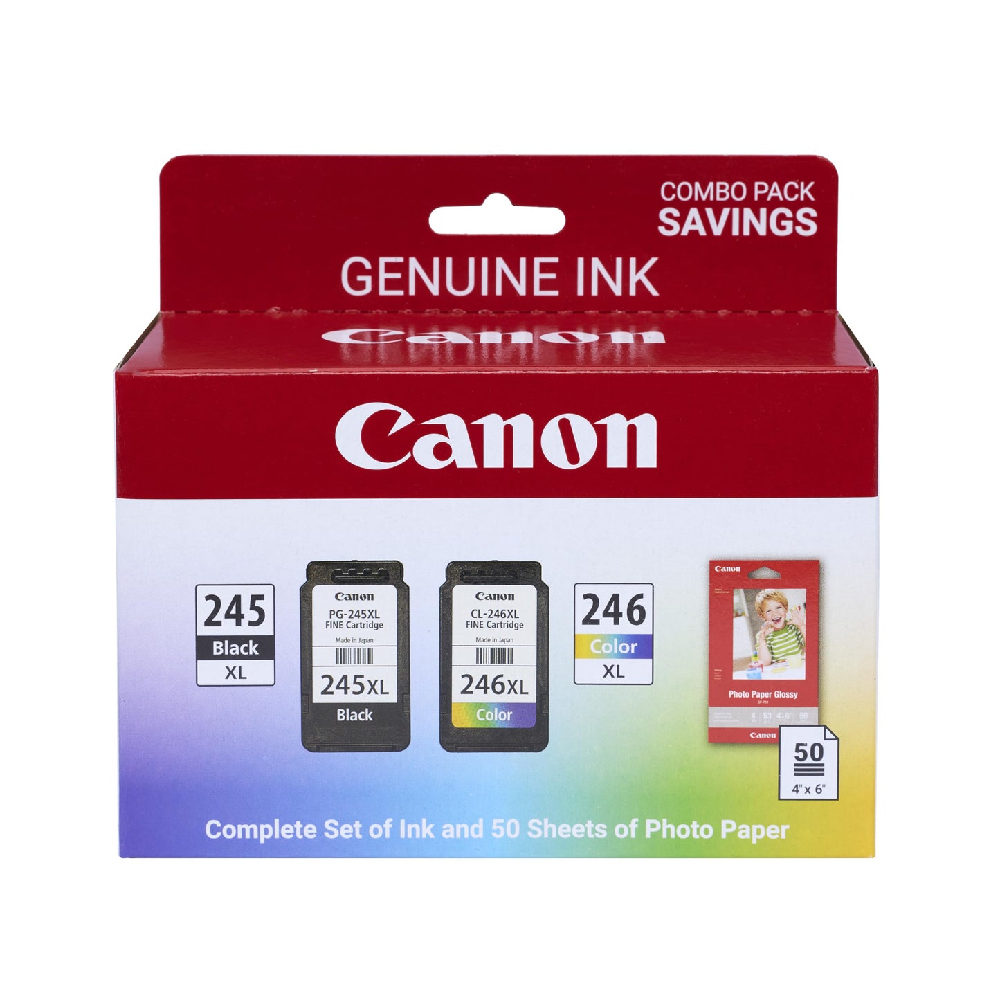 Canon PG-245 XL / CL-246 XL Genuine Ink Value Pack (2 Cartridges) with 50-Sheet Photo Paper, Compatible with iP2820, MG2420/2924/2920/3020/2522/2525