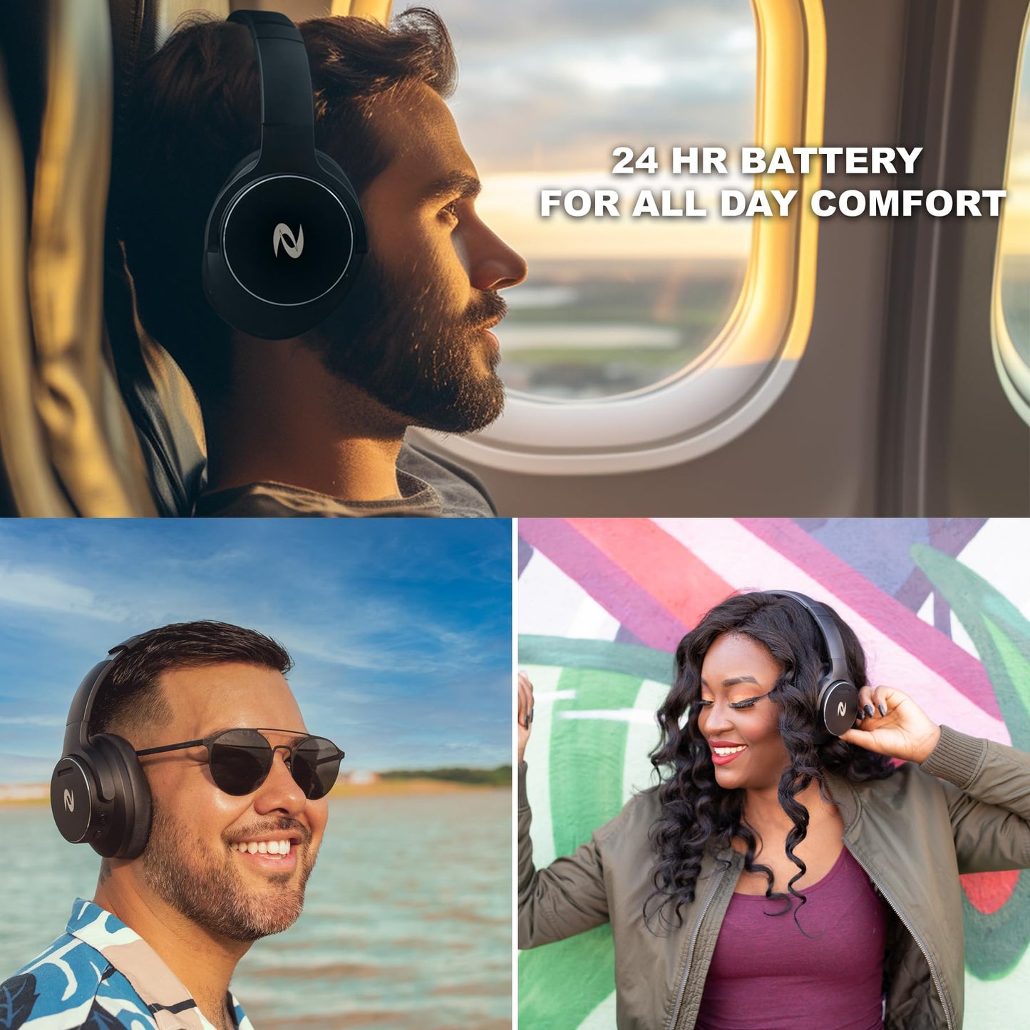 NUVELON ONE Active Noise Canceling Headphones with Adjustable Bass, 24hr Battery Life, Wireless Over-Ear Bluetooth Headphones
