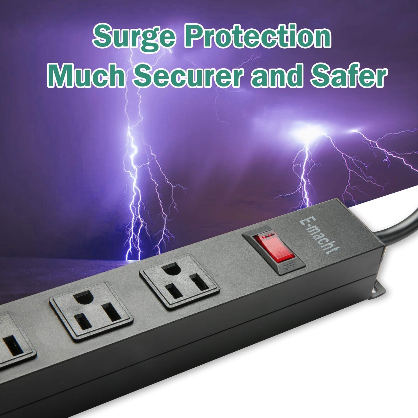 LONABR 6 Outlet Heavy Duty Power Strip 2 Pack Metal Power Outlet,Wall Mountable Outlet Strip with 6 ft Long Extension Cord,Black