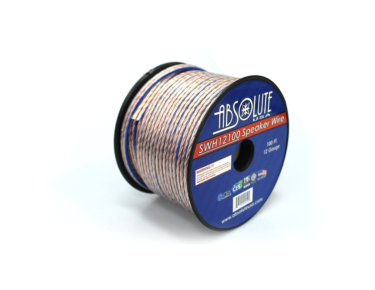 Absolute USA SWH12100 12 Gauge Car Home Audio Speaker Wire Cable Spool 100'