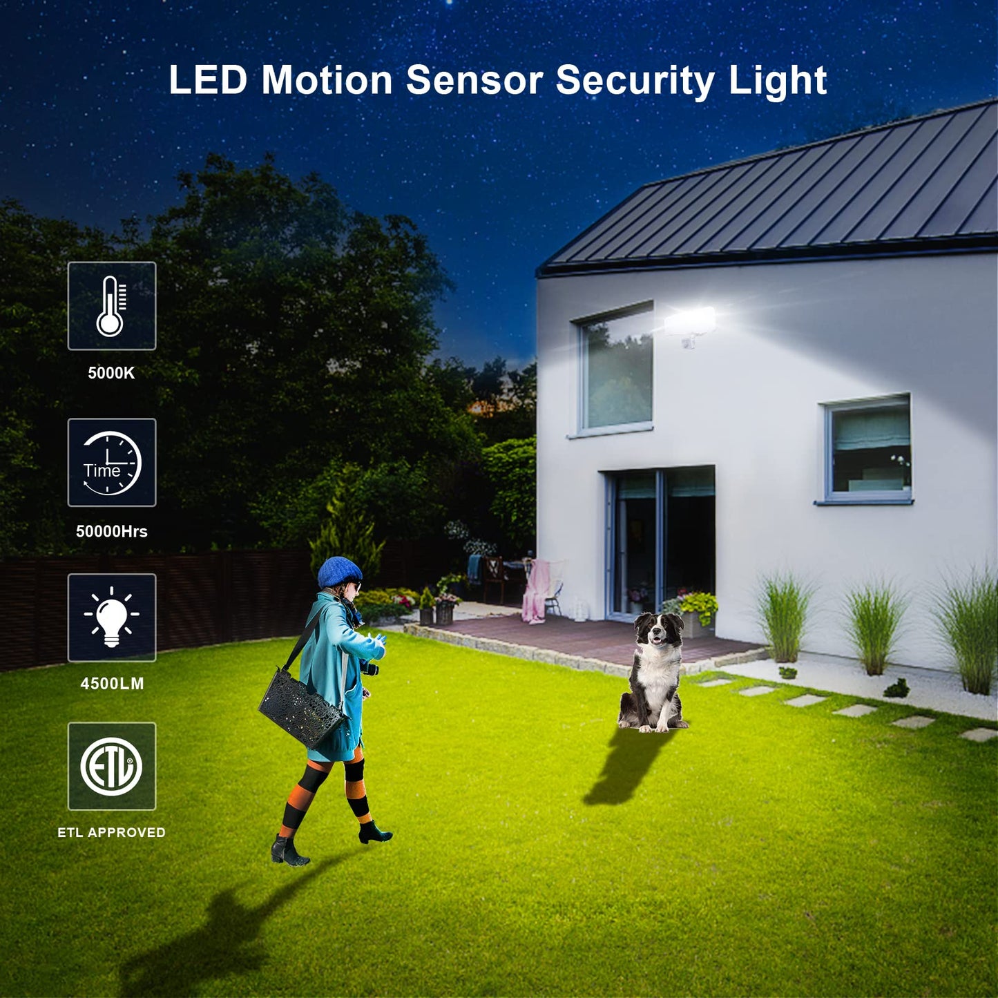 EMANER Outdoor Floodlights for House, Motion Activated AUTO On, No Movement AUTO Off, 280W Equiv. 5000K, Dusk to Dawn Motion Sensor Security Light