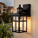 Edvivi Outdoor Wall Lights Exterior, Dusk to Dawn Motion Sensor Outdoor Lighting Fixture with Water Glass, 12 in. H 1-Light Matte Black Waterproof