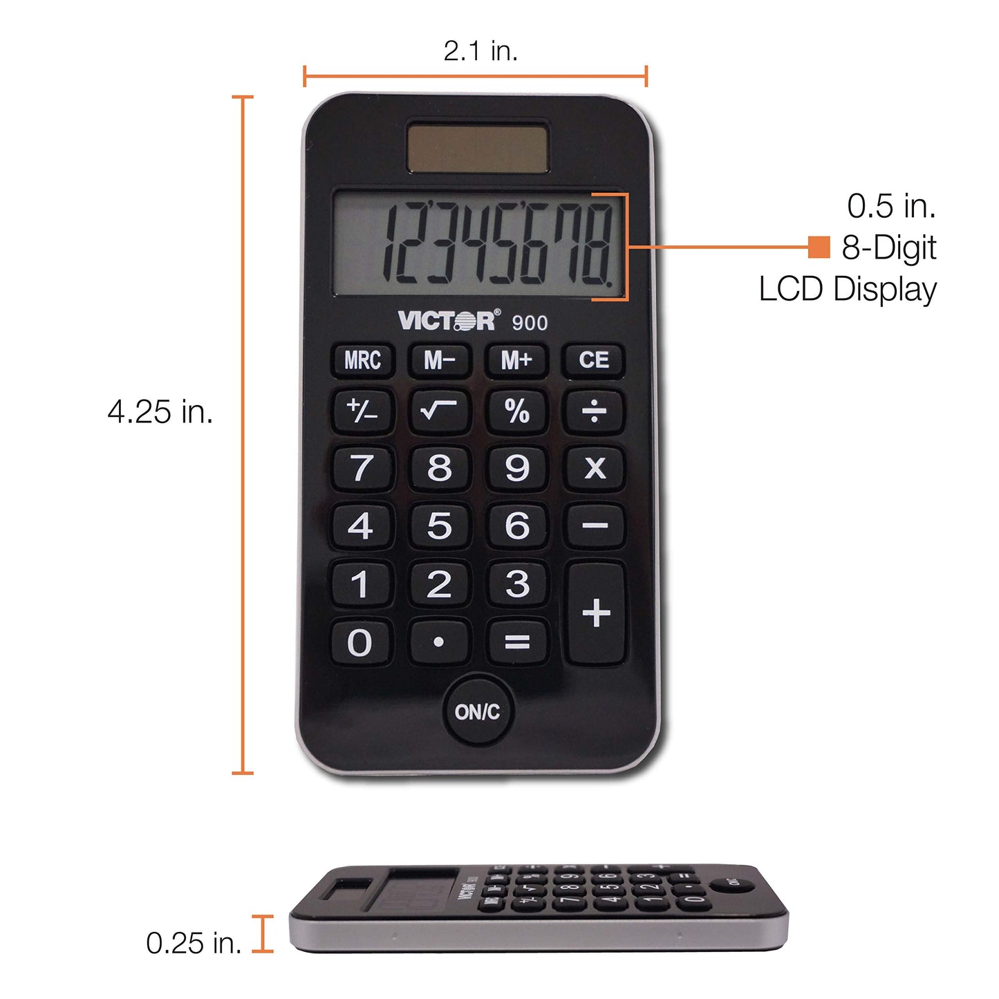 Victor 900 8-Digit Standard Function Calculator with Hard Protective Cover, Solar and Battery LCD Display, Small Pocket Calculator for Students