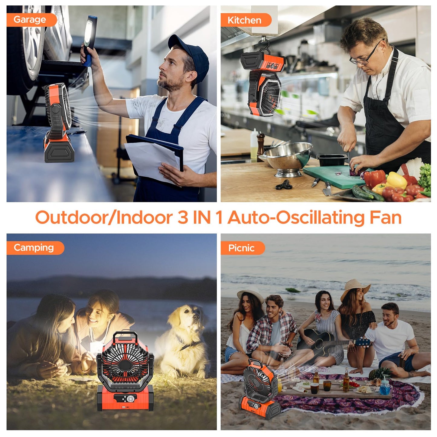 20000mAh Auto-Oscillating Battery Operated Fan with Remote/Hook/Timer, 58H