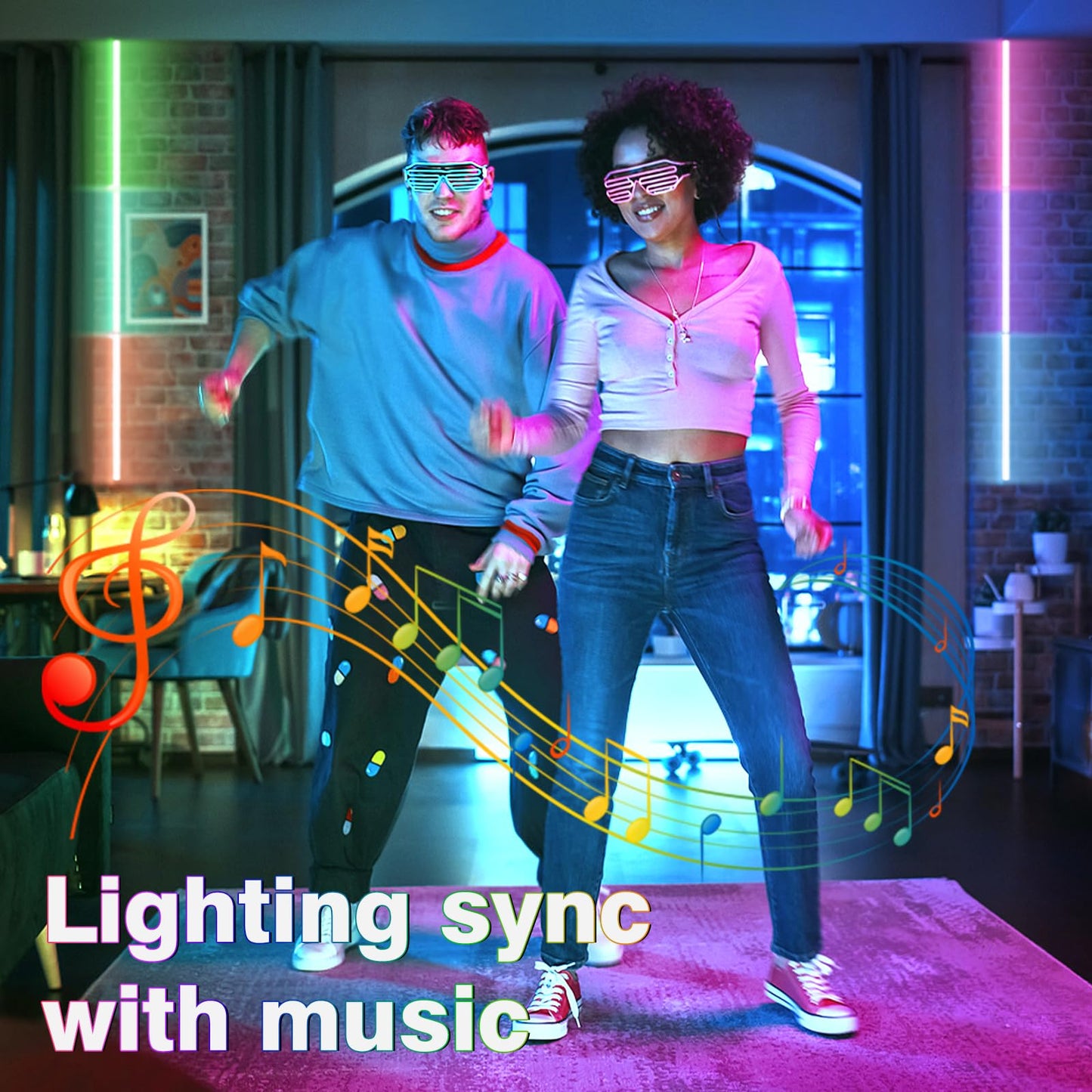 G GEEKEEP Upgrade Smart RGB Music Sync Multiple Colors Chasing 16.4ft neon Led Strip Lights Cuttable and Linkable, Flexible Outdoor Led Strip Lights