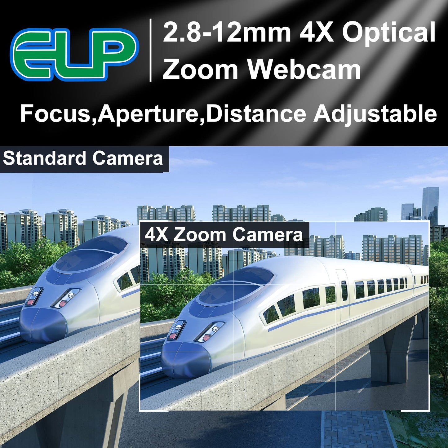 ELP USB Camera with Zoom Lens 2.8-12mm Manual Focus Webcam, 1.3MP Low Illumination Varifocal 960P AR0130 4X Zoom, Mini Variable Focus Computer Camera