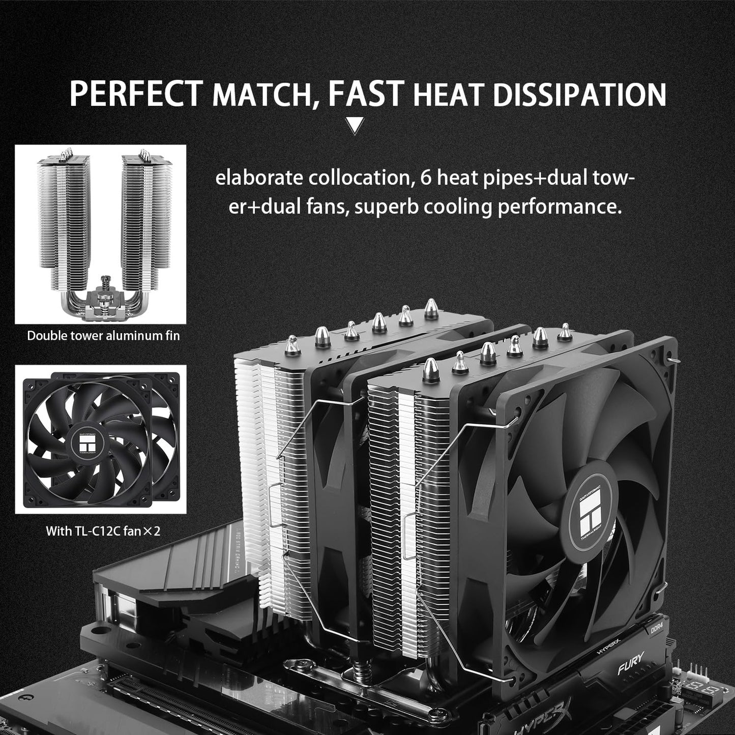 Thermalrlght Peerless Assassin 120 SE CPU Air Cooler, 6 Heat Pipes, Dual 120mm TL-C12C PWM Fans, Aluminum Heatsink Cover, AGHP Technology, for AMD AM4